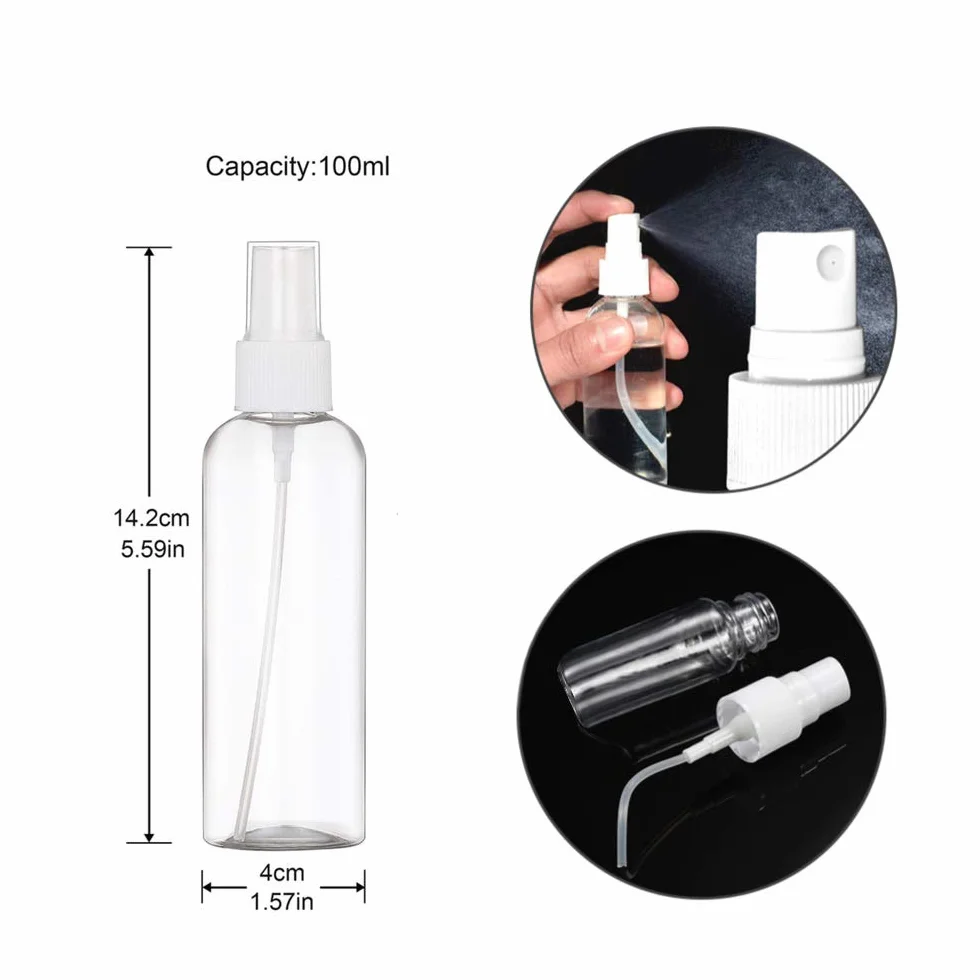 Flacon Spray Vide 100ml, Vaporisateur Fine Brume Plastique, Atomiseur Rechargeable Transparent, pour Lotion Shampoing