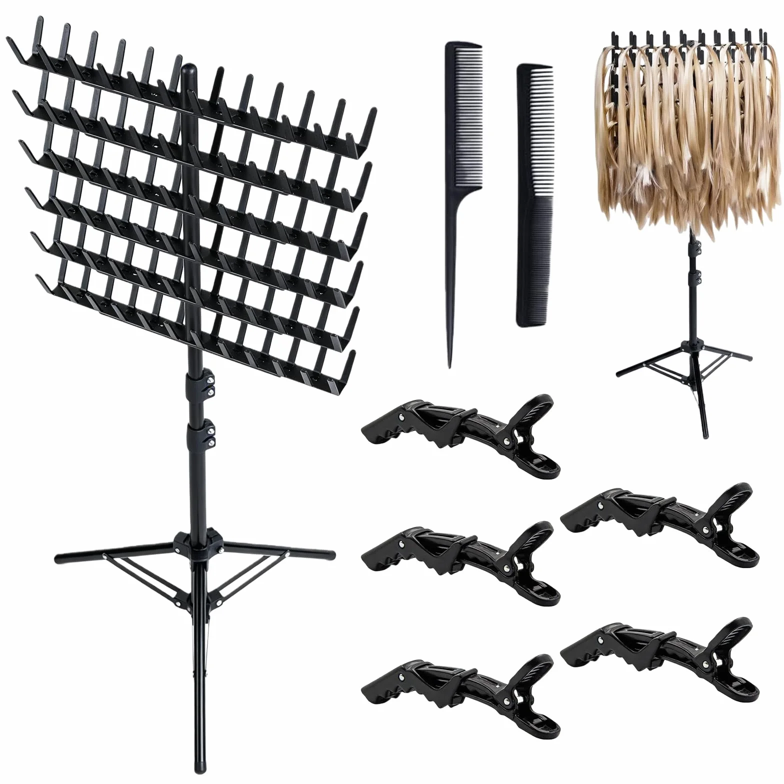 Support de Perruque Réglable avec 144 Crochets, Porte-Extensions de Cheveux pour Tresses et Braids, Support Suspendu à Hauteur Réglable pour Coiffeur et Salon