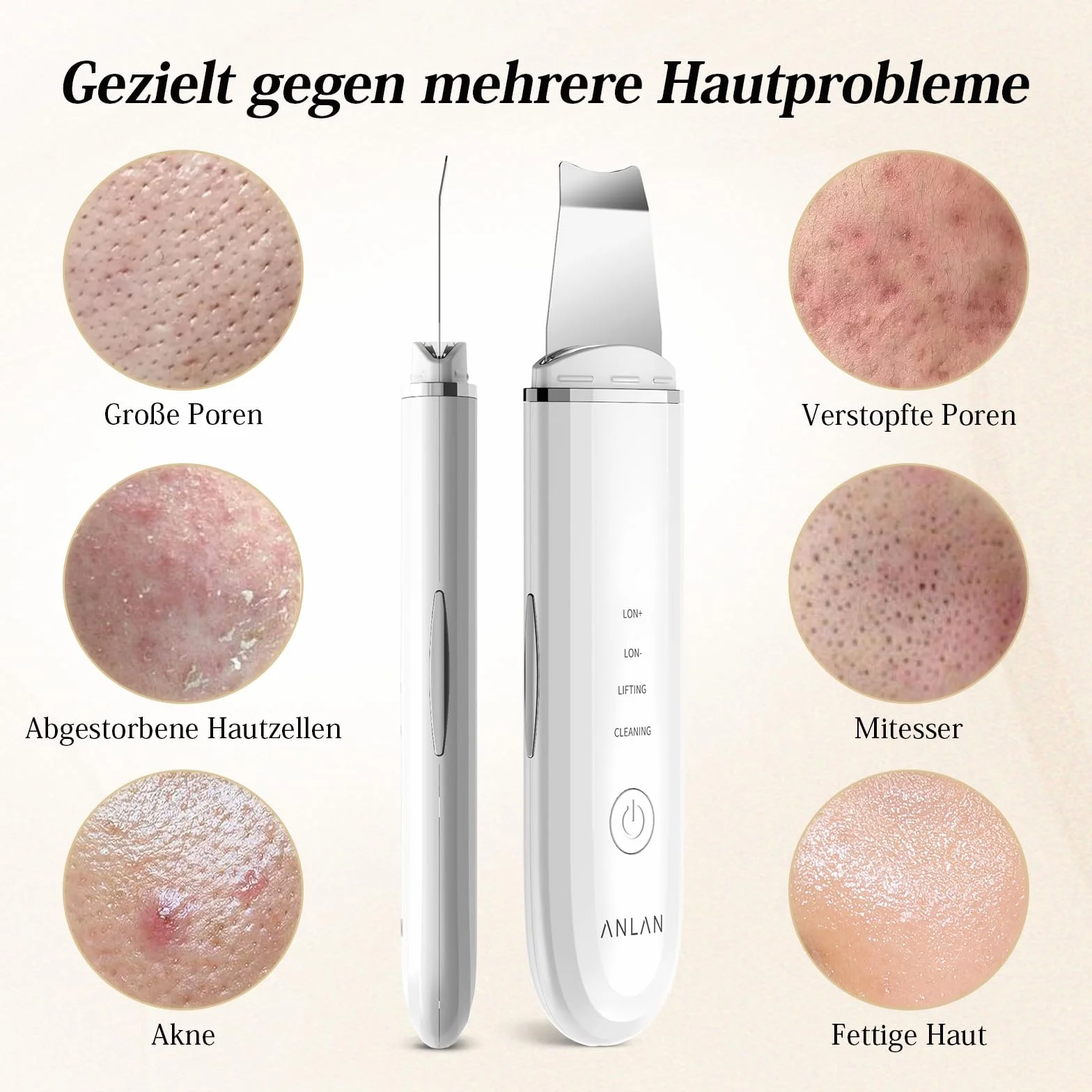 Nettoyeur de Peau Ultrasonique 4 en 1 ANLAN Épurateur de Peau pour le Visage - Nettoyage en Profondeur, Gommage Vibrant, Soins du Visage et Élimination des Points Noirs