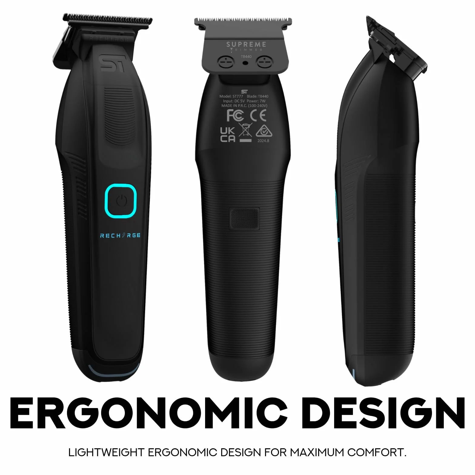 Supreme Trimmer ST777 tondeuse professionnelle rechargeable 2 batteries amovibles lames DLC zéro écart