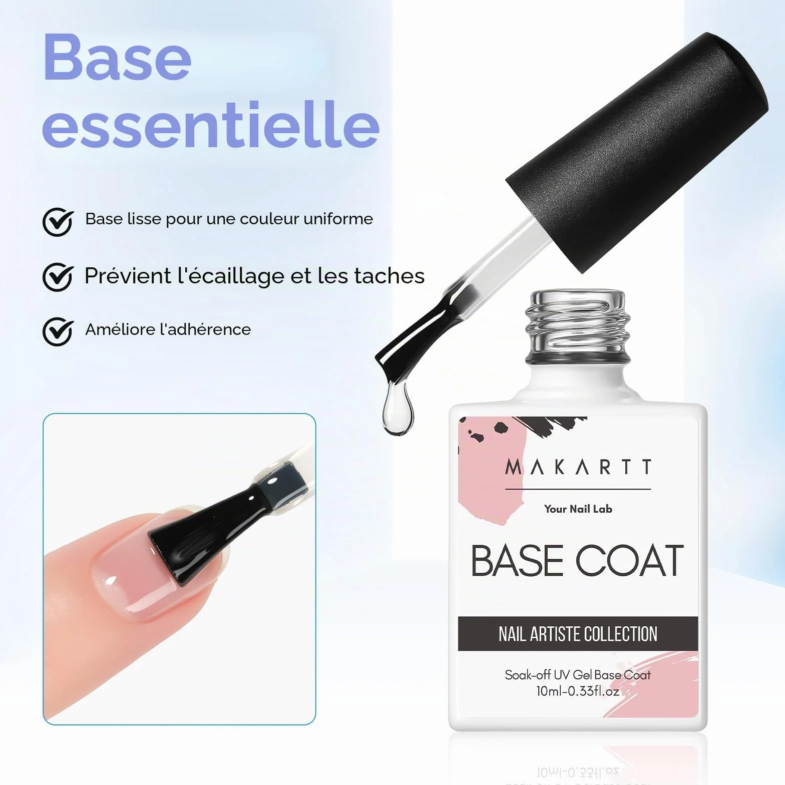 Makartt Top Coat Semi Permanent Base Top Coat Vernis à Ongles Gel Longue Tenue Finition Brillante Lampe UV LED Nécessaire 2Pcs