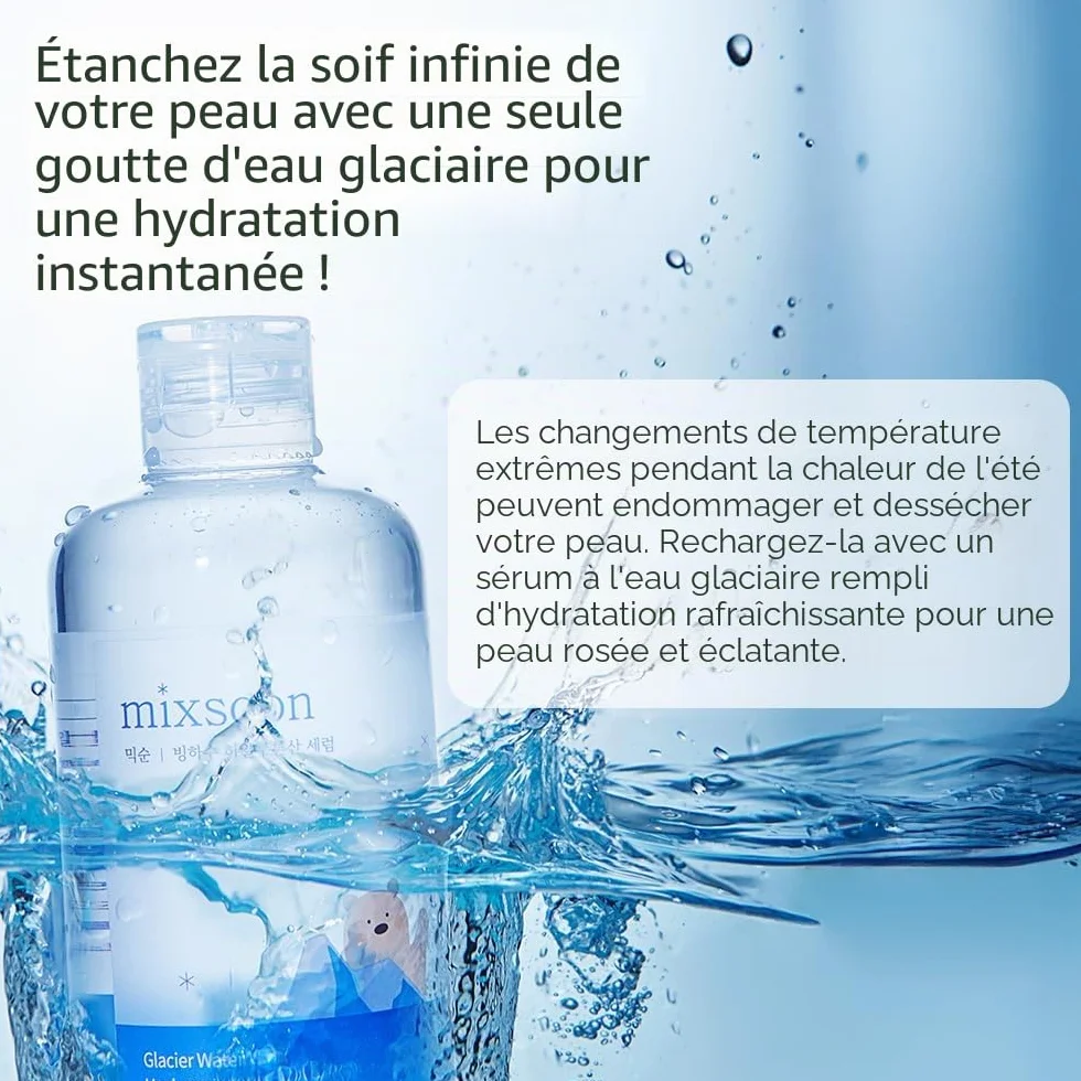 mixsoon Ensemble hydratant Essential Glass Skin Duo pour le soin de la peau coréenne (essence de haricot + sérum d'acide hyaluronique glacier water) blanc
