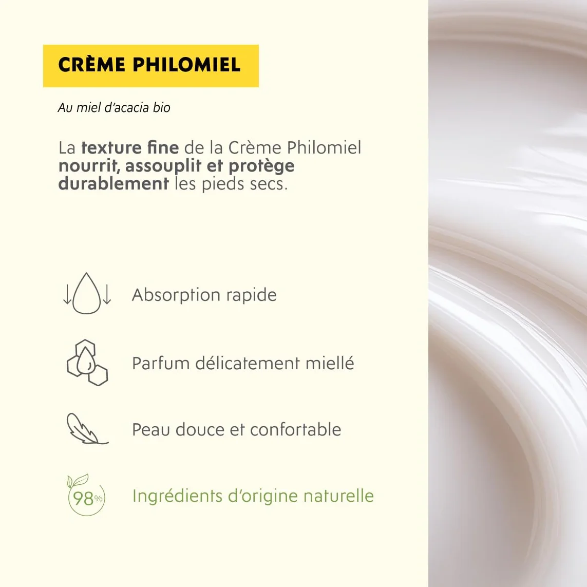 Alvadiem Crème Philomiel Pieds Secs Talons Rugueux Hydrate Adoucit Répare Callosités Miel d'Acacia Bio Gelée Royale Karité 150 ml