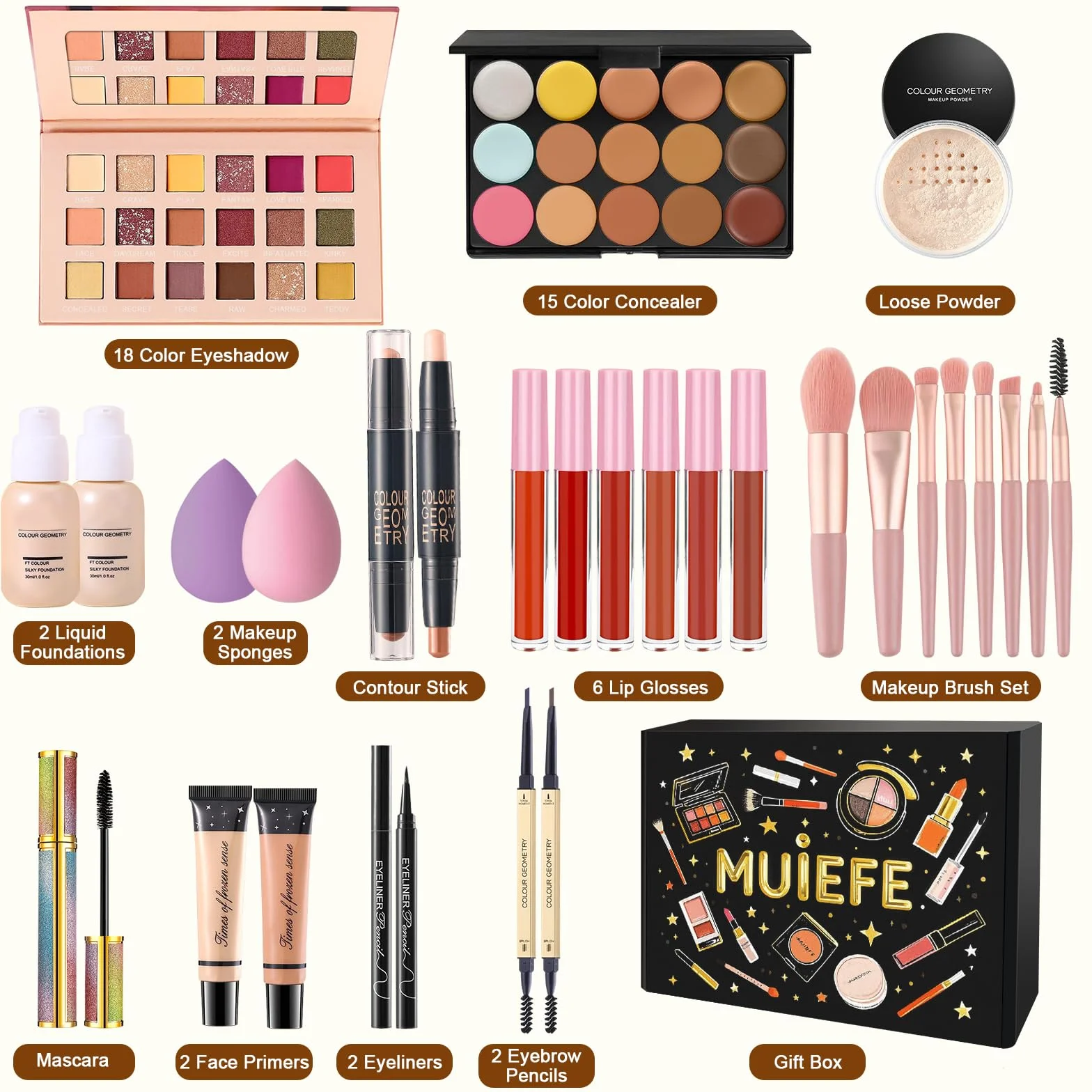 Coffret Maquillage Femme, Kit Maquillage Professionnel Complet, Coffret Cadeau Maquillage Ado Fille avec Palette de Fards à Paupières Fond de Teint Gloss à Lèvres Anti-Cernes Eyeliner Mascara