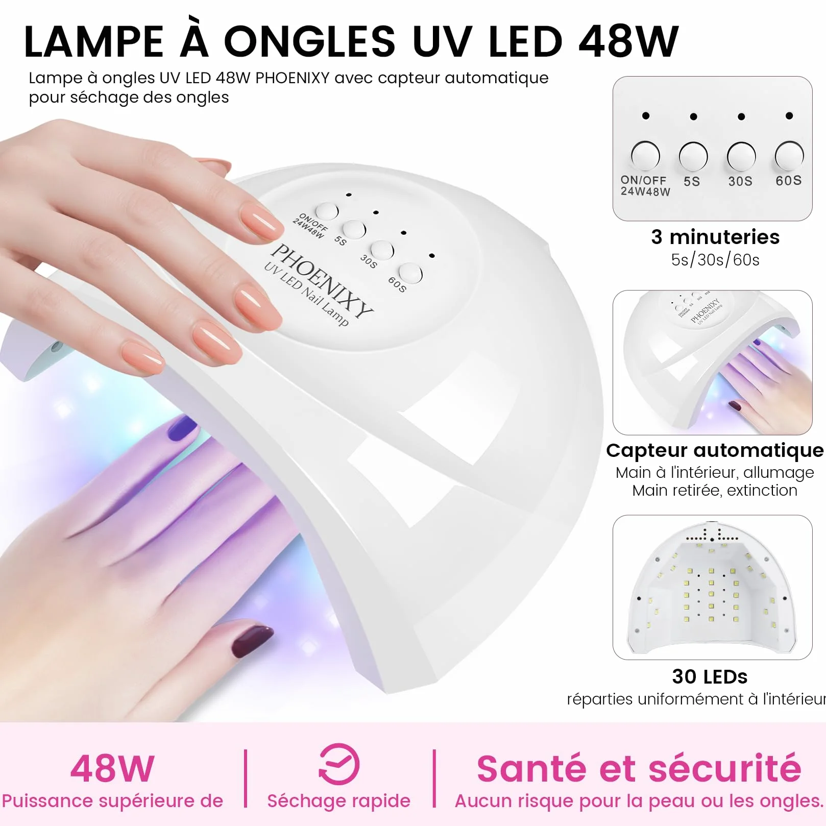 Phoenixy Kit Ongle Gel U V Complet, 60 Couleurs Kit Vernis Semi Permanent avec 48W Lampe à Ongles U V/LED Base et Top Coat Kit de Manucure Cadeaux pour Femmes