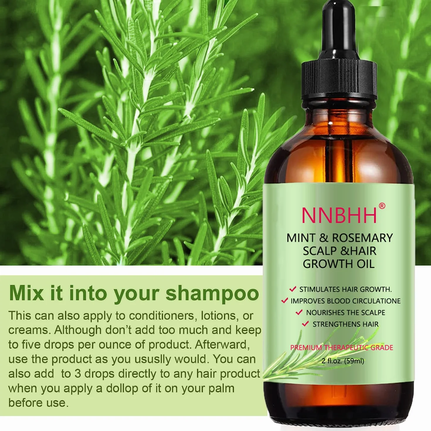Huile essentielle de Menthe poivrée et Romarin Derma Roller 0.5mm pour croissance cheveux