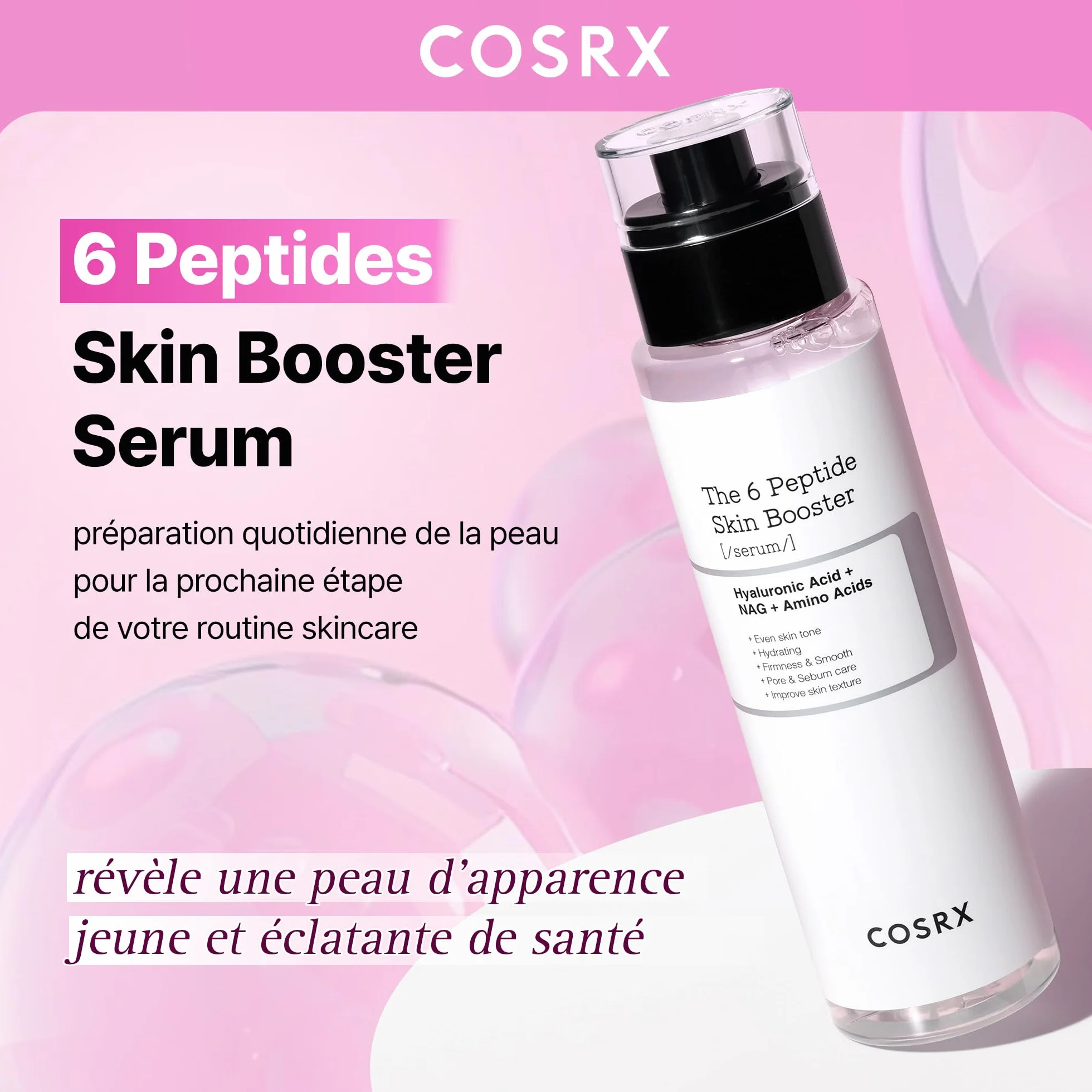 COSRX 6 Peptide Collagen Booster Toner Serum, Niacinamide & Acide Hyaluronique 150 ml