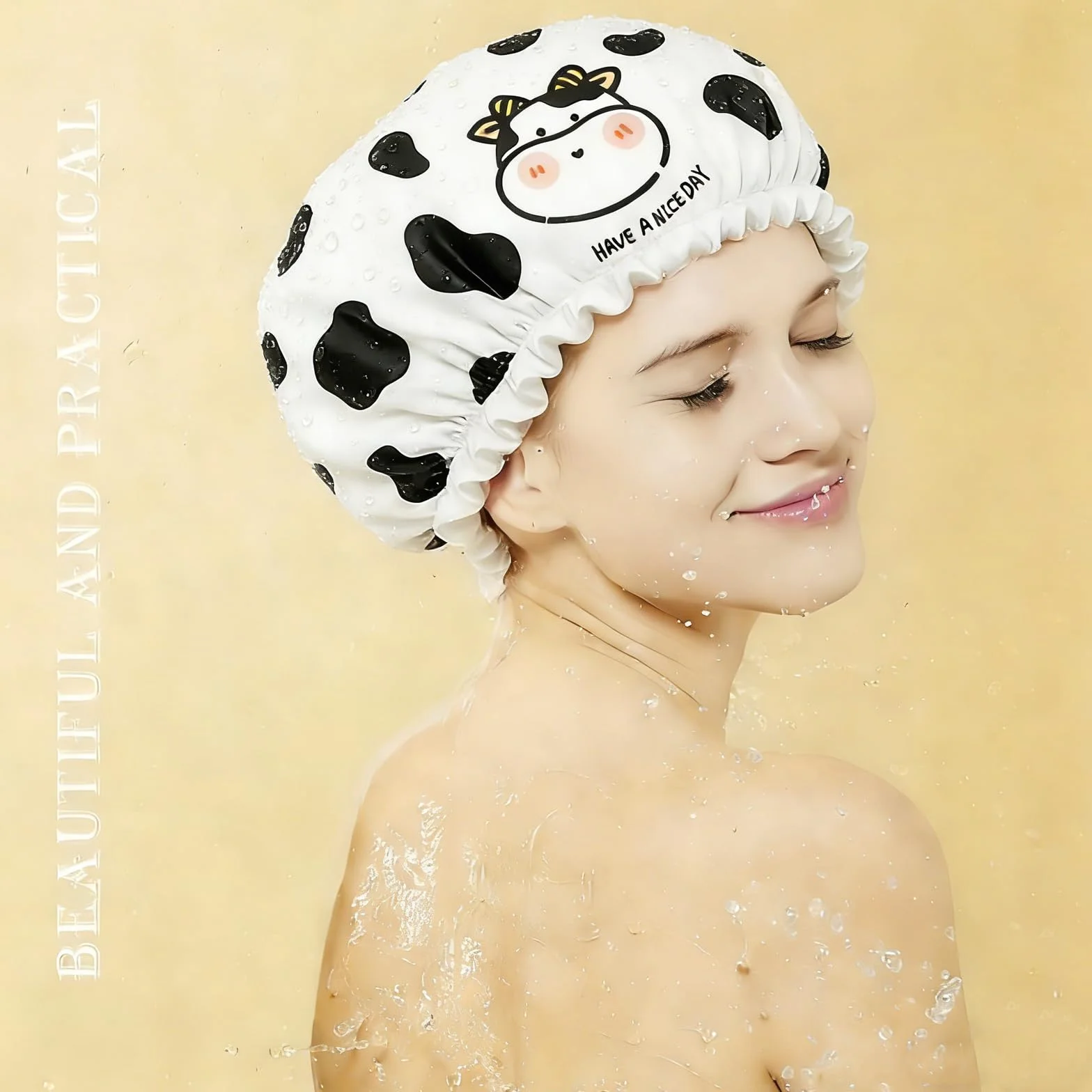 Bonnets de douche imperméables double couche lot de 2 réutilisables élastiques