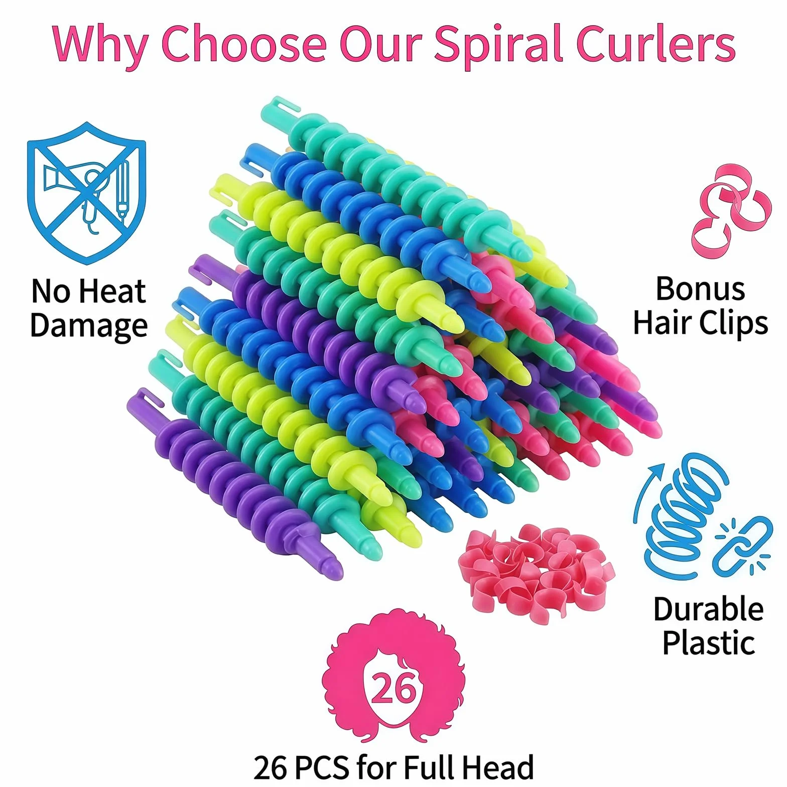 Lot de 26 tiges de permanente en spirale de 15,2 cm en plastique coloré pour cheveux longs/moyens pour coiffure, coiffure, bouclage, permanente, sans chaleur, pour femmes et filles