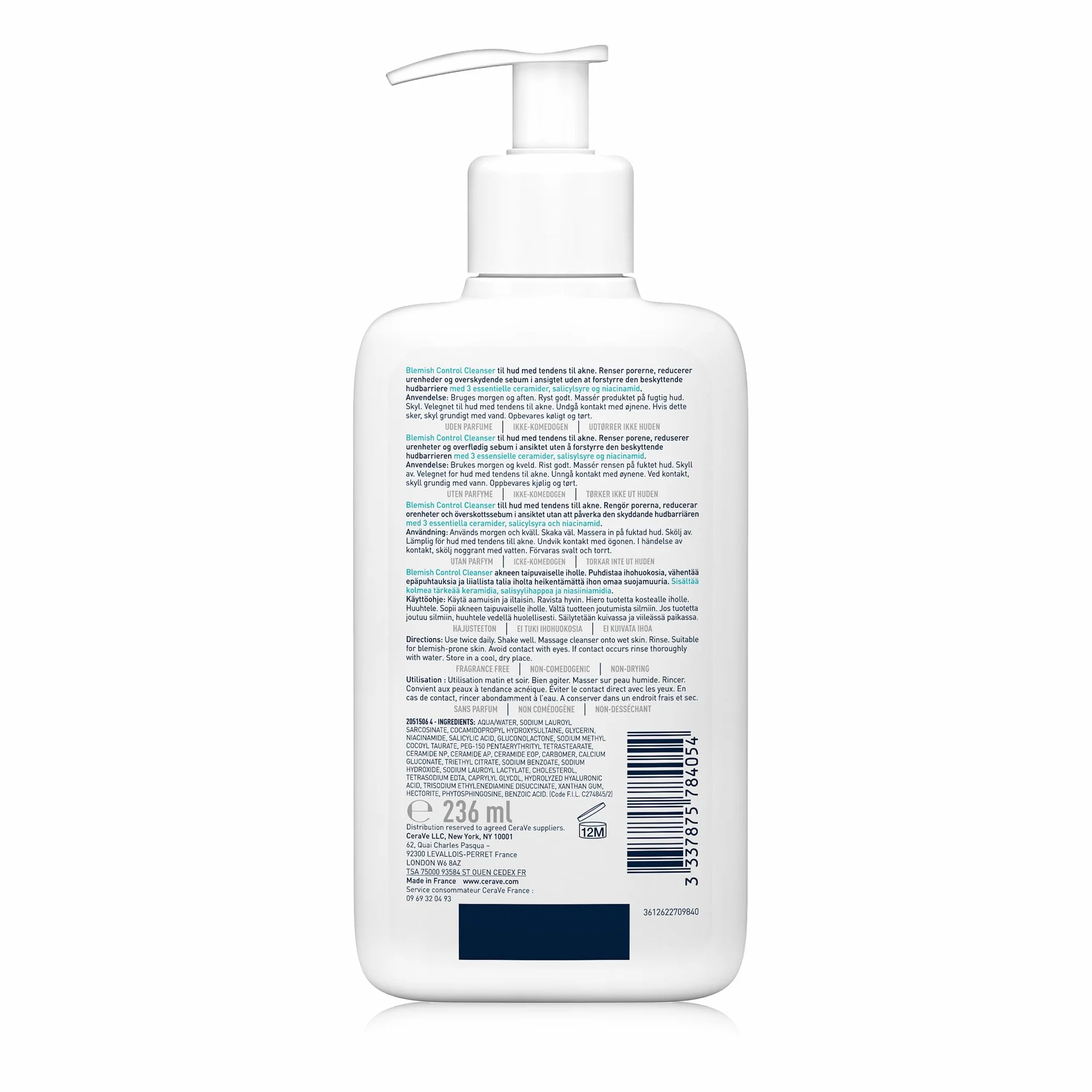 CeraVe Gel Moussant Anti-Imperfections Acide Salicylique Argile Blanche Céramides Niacinamide Peau Acnéique