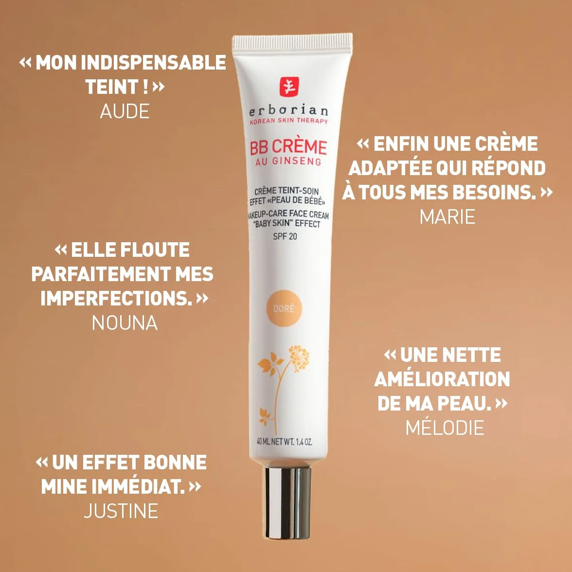 Erborian BB Crème au Ginseng 5-en-1 Soin Teinté Perfecteur SPF 20 Fond de Teint Couvrant