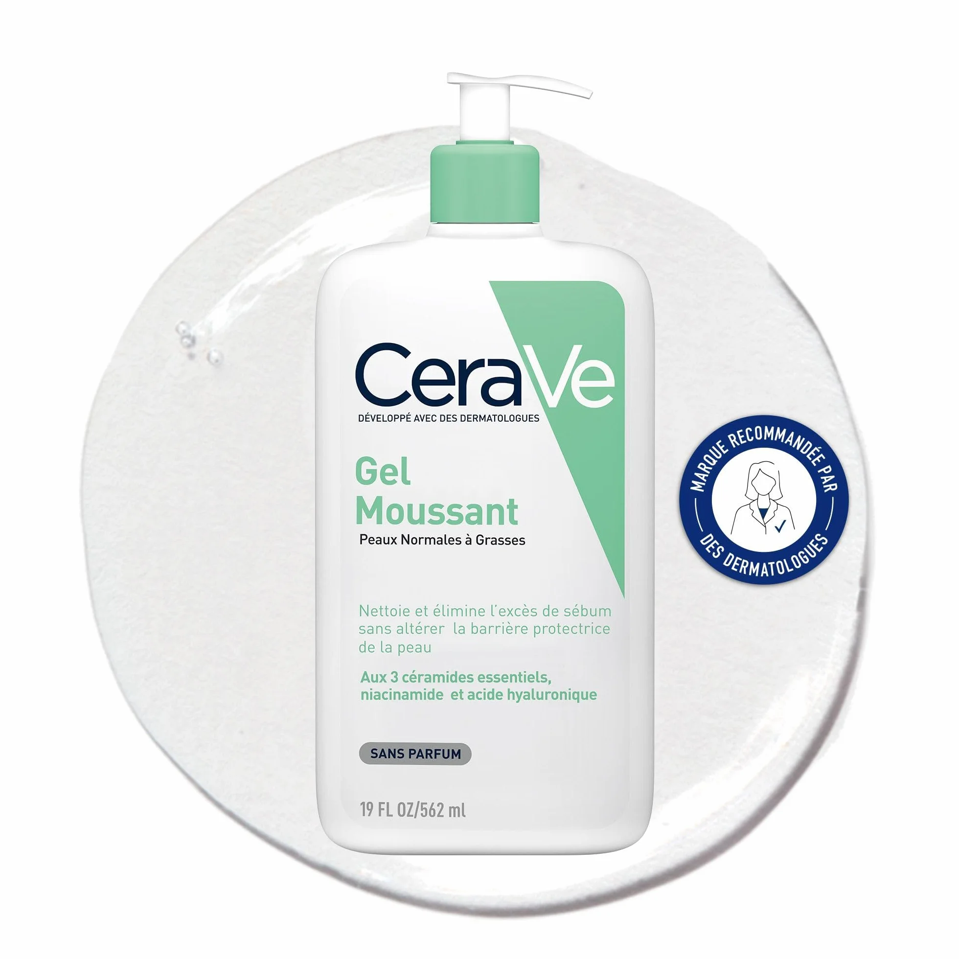 CeraVe Gel Moussant Nettoyant 562 ml Acide Hyaluronique Céramides Niacinamide Peau Normales à Grasses