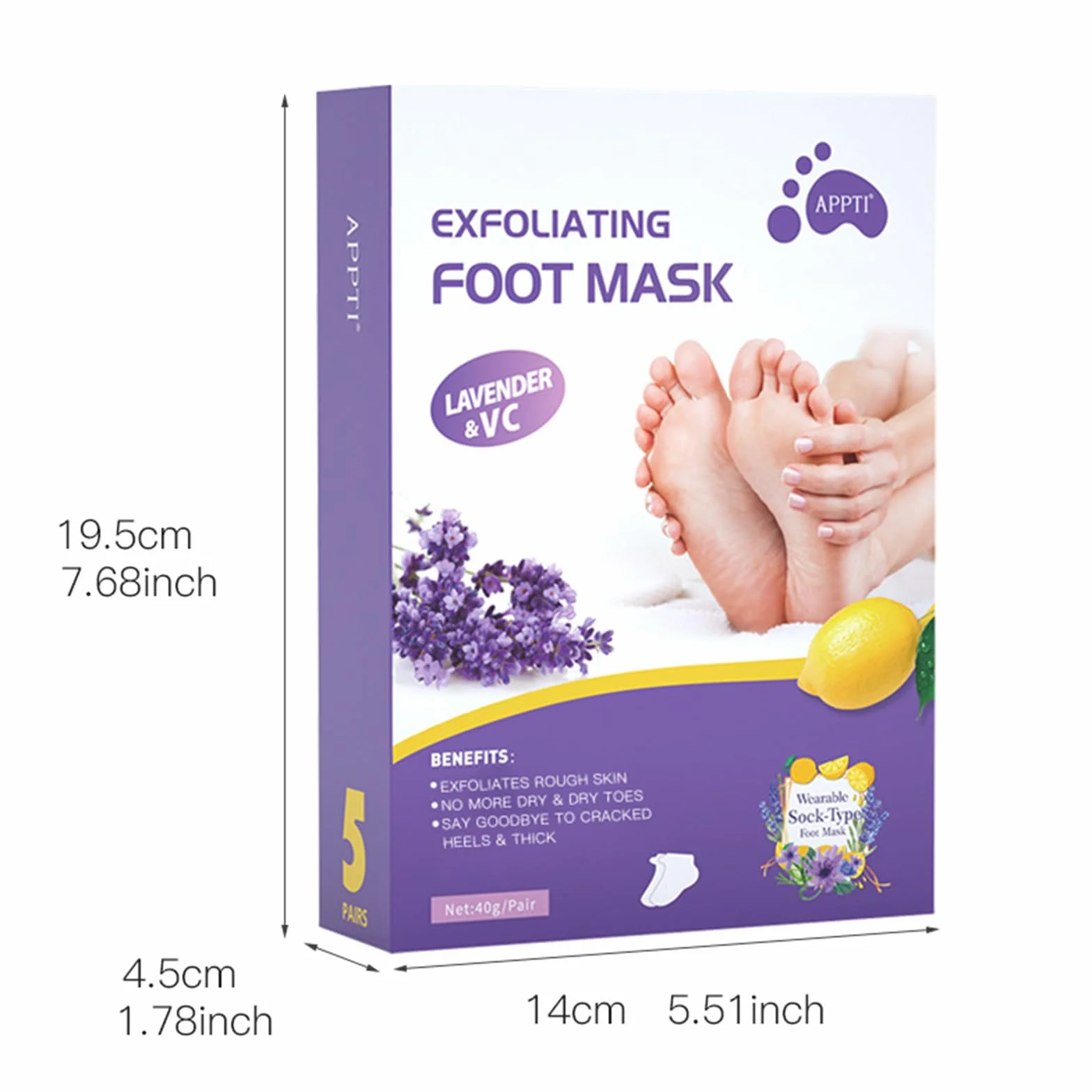 Masque Pied Peeling 5 Paires | Chaussette Exfoliante Pieds Secs Abîmés | Gommage Callus Soin Peau Morte