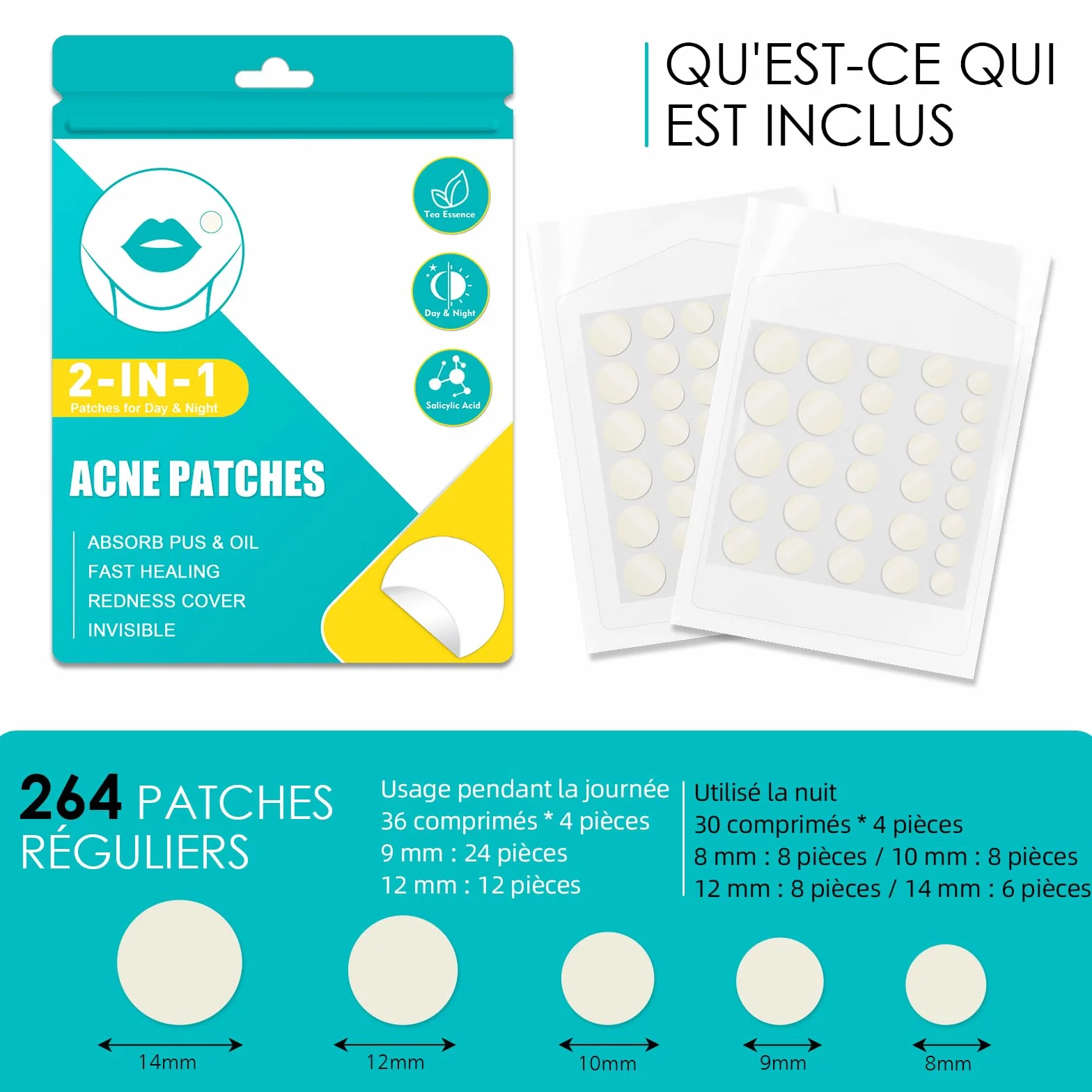 Patch Bouton Hydrocolloïde Acne Patches Anti Bouton Invisible Naturel Huile De Tea Tree Acide Salicylique 2-En-1 Imperméable
