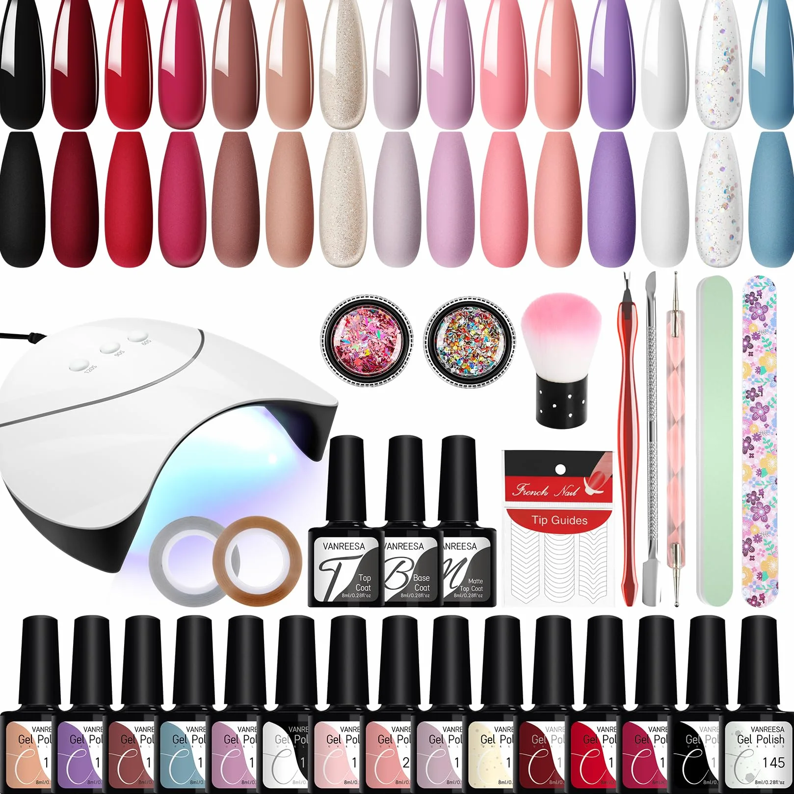 VANREESA Kit Vernis Semi Permanent Complet, Kit Ongles Semi Permanent 15 Couleurs avec Lampe à Ongles 36W U V Kit de Démarrage Outils de Base pour la Manucure Cadeau pour Les Femmes