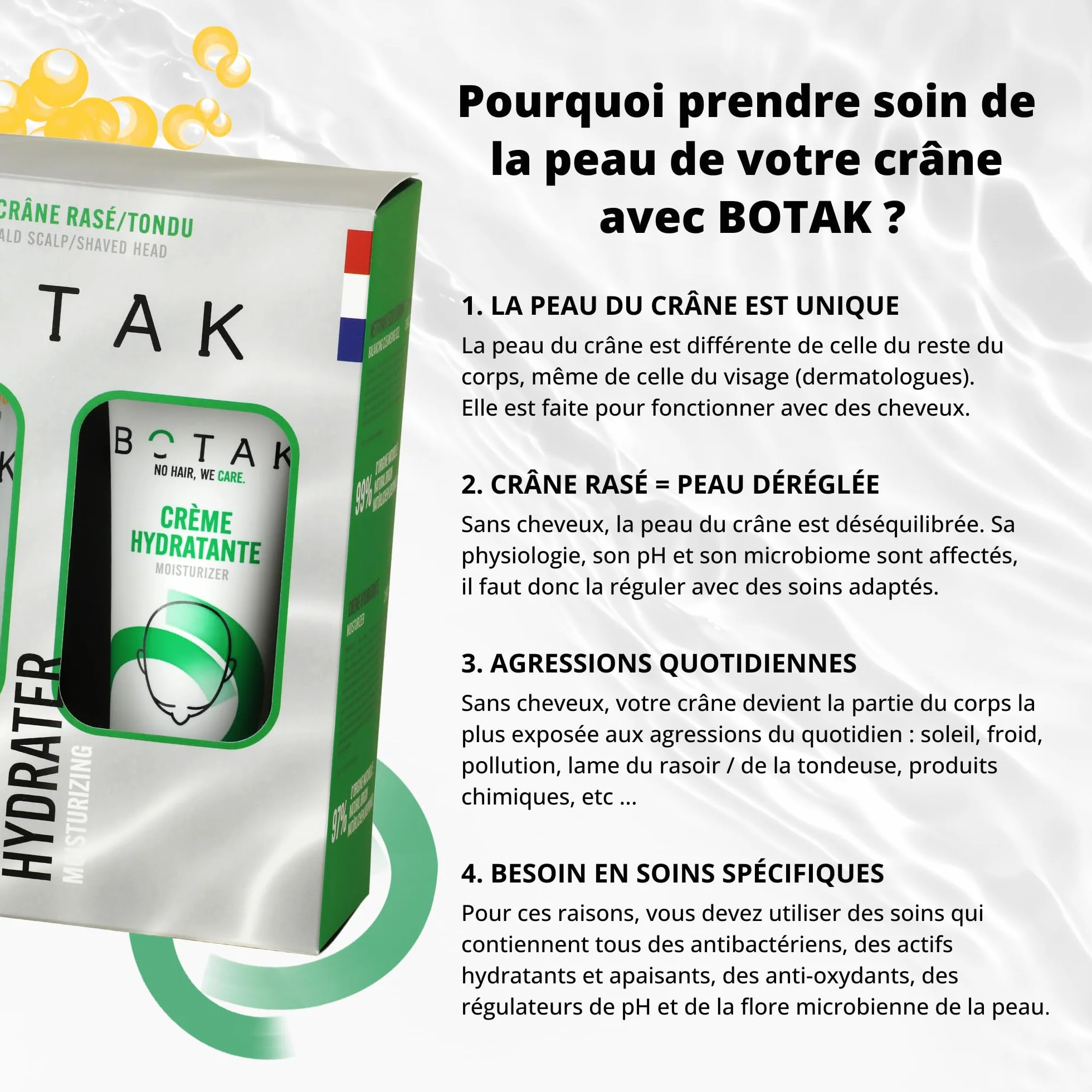 BOTAK Coffret Cadeau soin crâne rasé 99% 97% origine naturelle Végan Français Régule pH microbiome