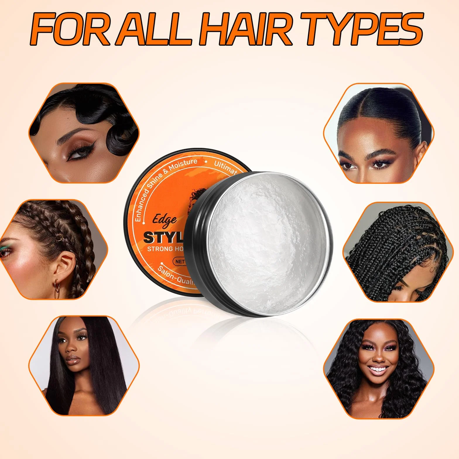Cire Edge Control,Cire Pour Cheveux à Forte Tenue, Gel Coiffant sSans écaillage Pour Tous Les Types de Cheveux, Non Gras, Gel Pour Tresses Longue Durée, Facile à Utiliser, Plus Lisse