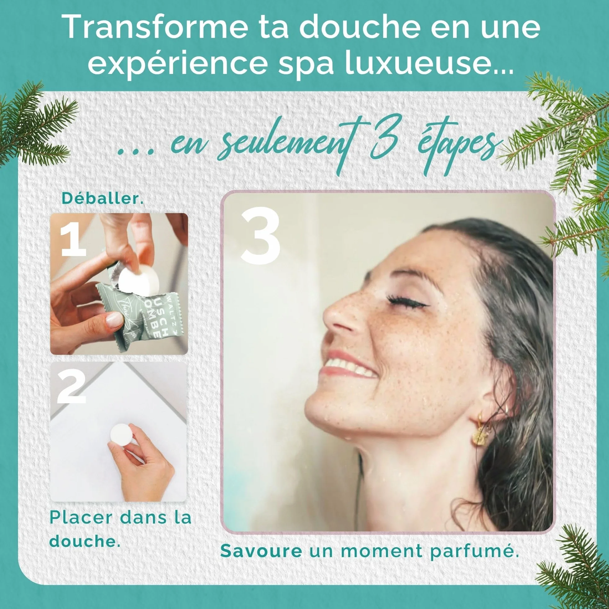 Bombes de Douche Épicéa Set 32 Sachets Aromathérapie Calmant Revigorant Relaxant Coffret Cadeau