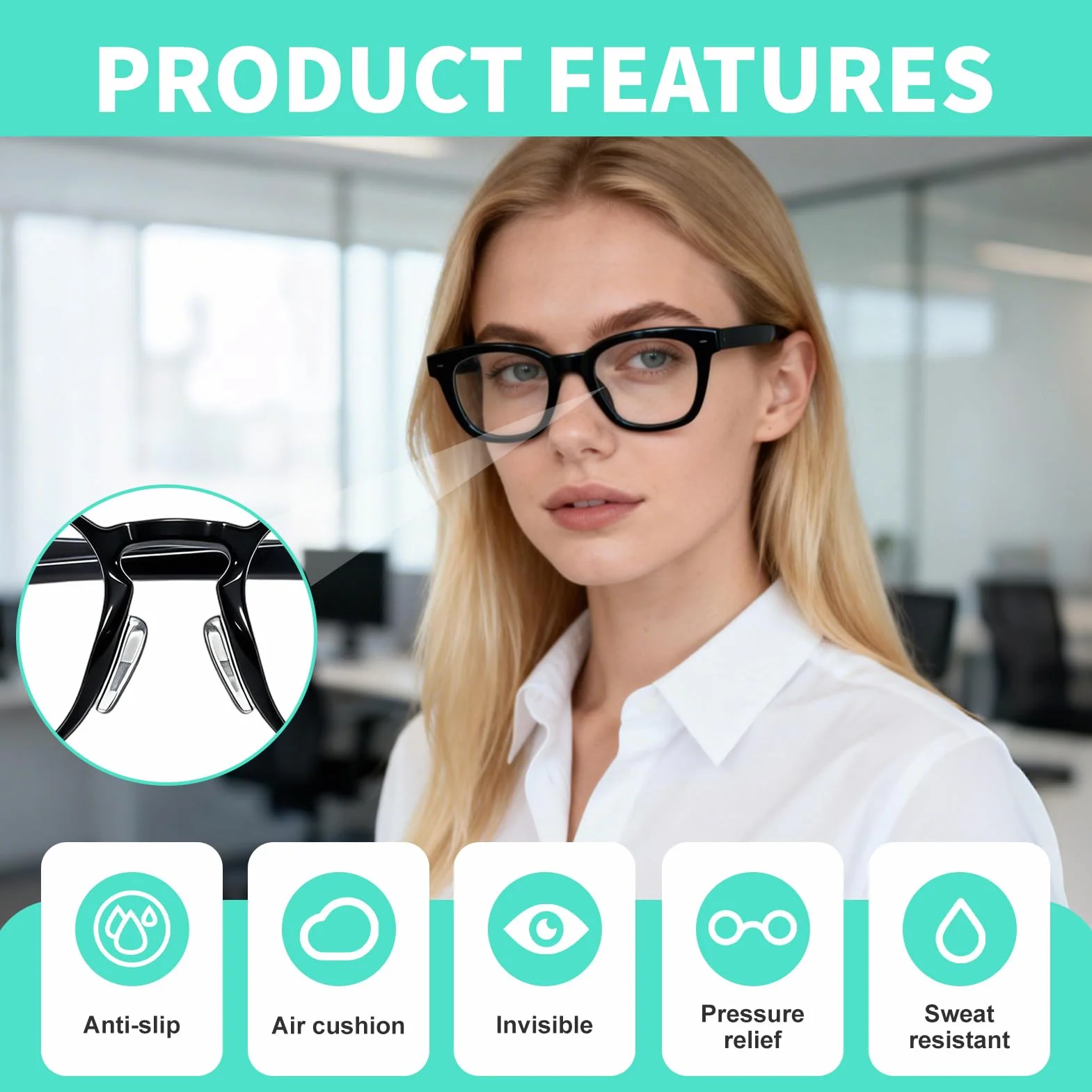 Plaquettes de Nez en Silicone à Coussin d'Air 30 Pièces Type D 2,5mm Auto-adhésif Transparent pour Lunettes