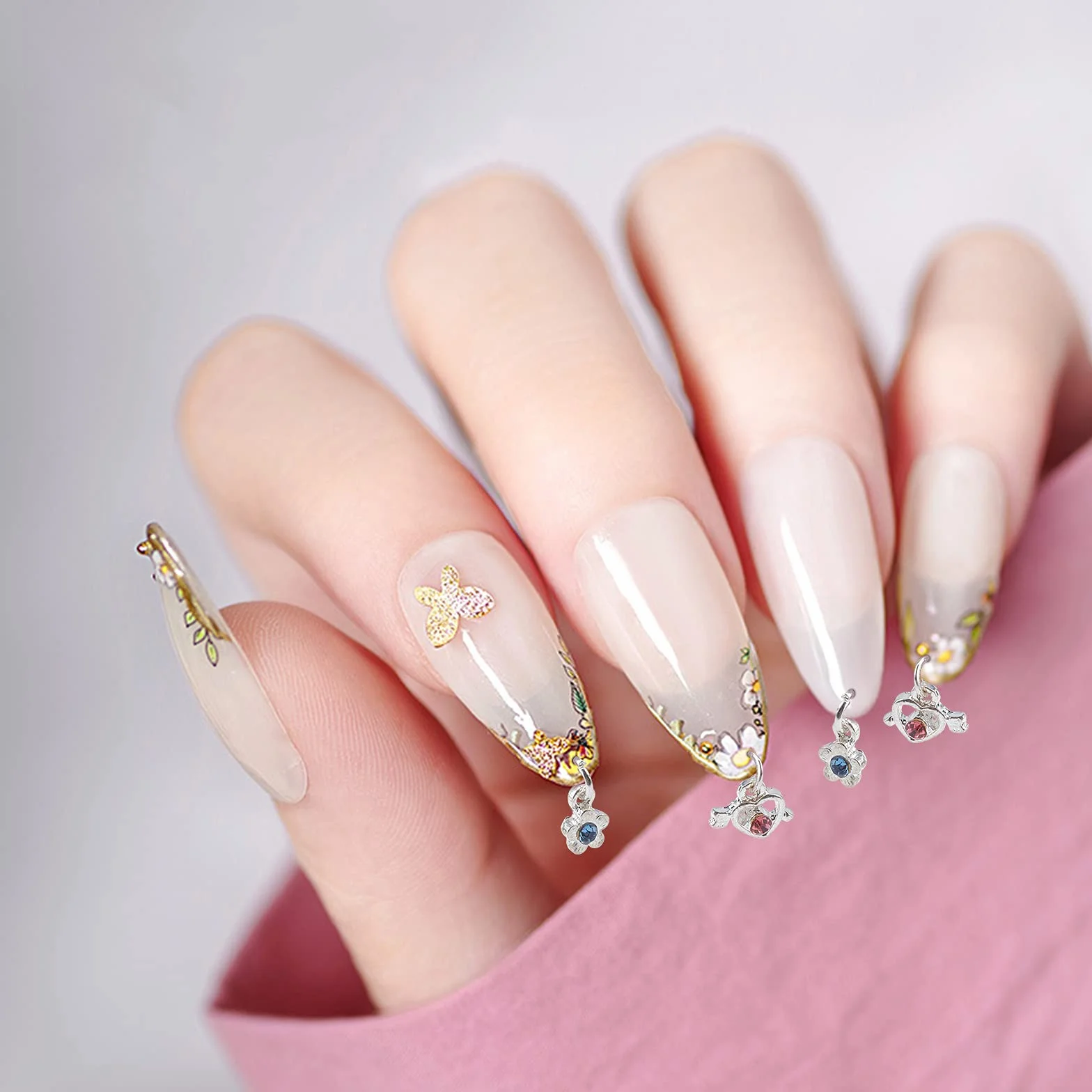 OLYCRAFT 24Pcs Dangle Nail Art Accessoires Anneaux de Bijoux pour Ongles avec Perceuse Manuelle Alliage
