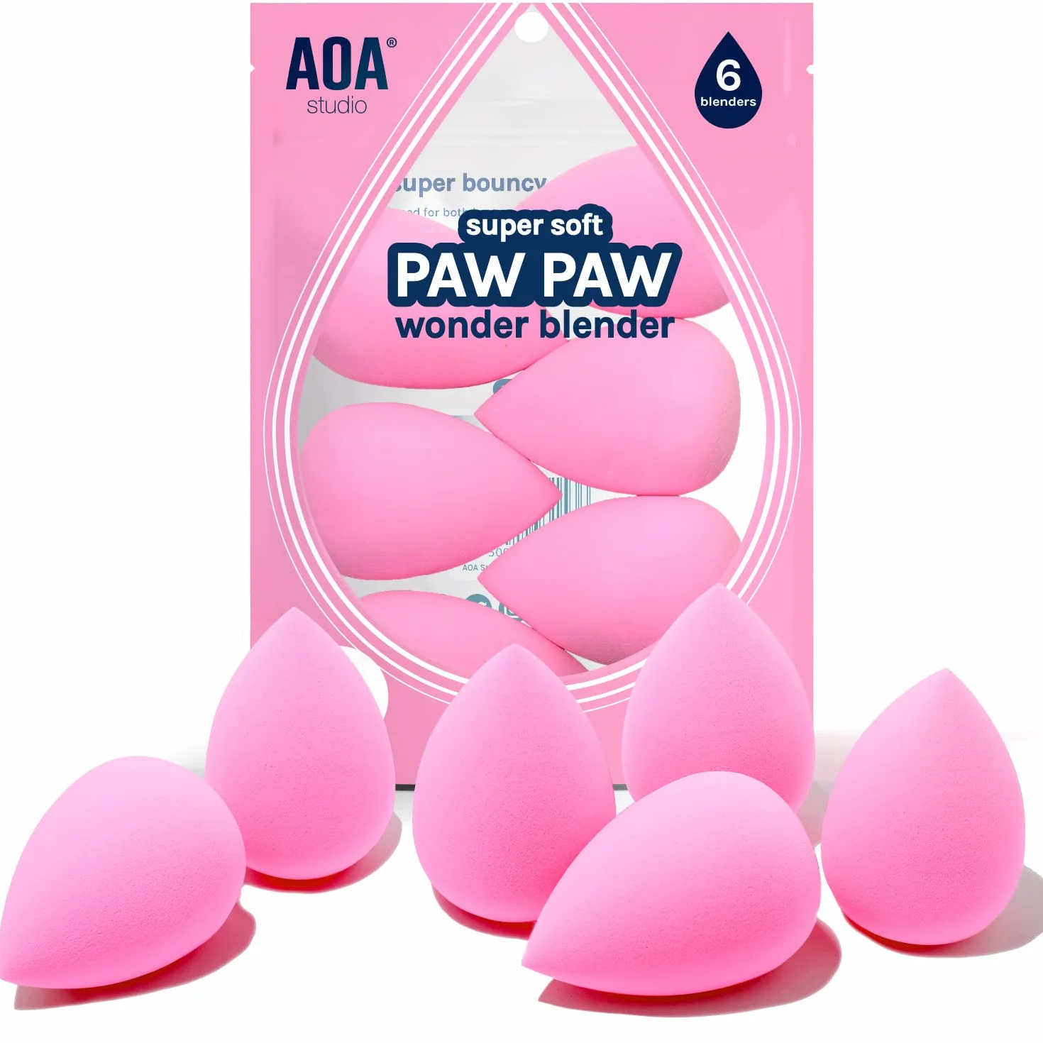 AOA Studio Wonder Blender Lot de 6 éponges à maquillage super douces sans latex et haute définition pour poudre, crème et liquide