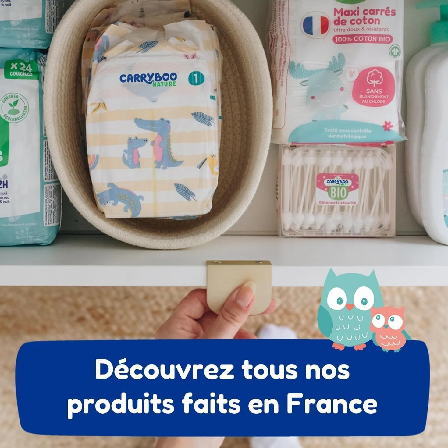 CARRYBOO 540 Coton Pads Bébé 100% Bio Ultra Doux Peaux Sensibles Hypoallergénique Change Toilette Fabriqués France