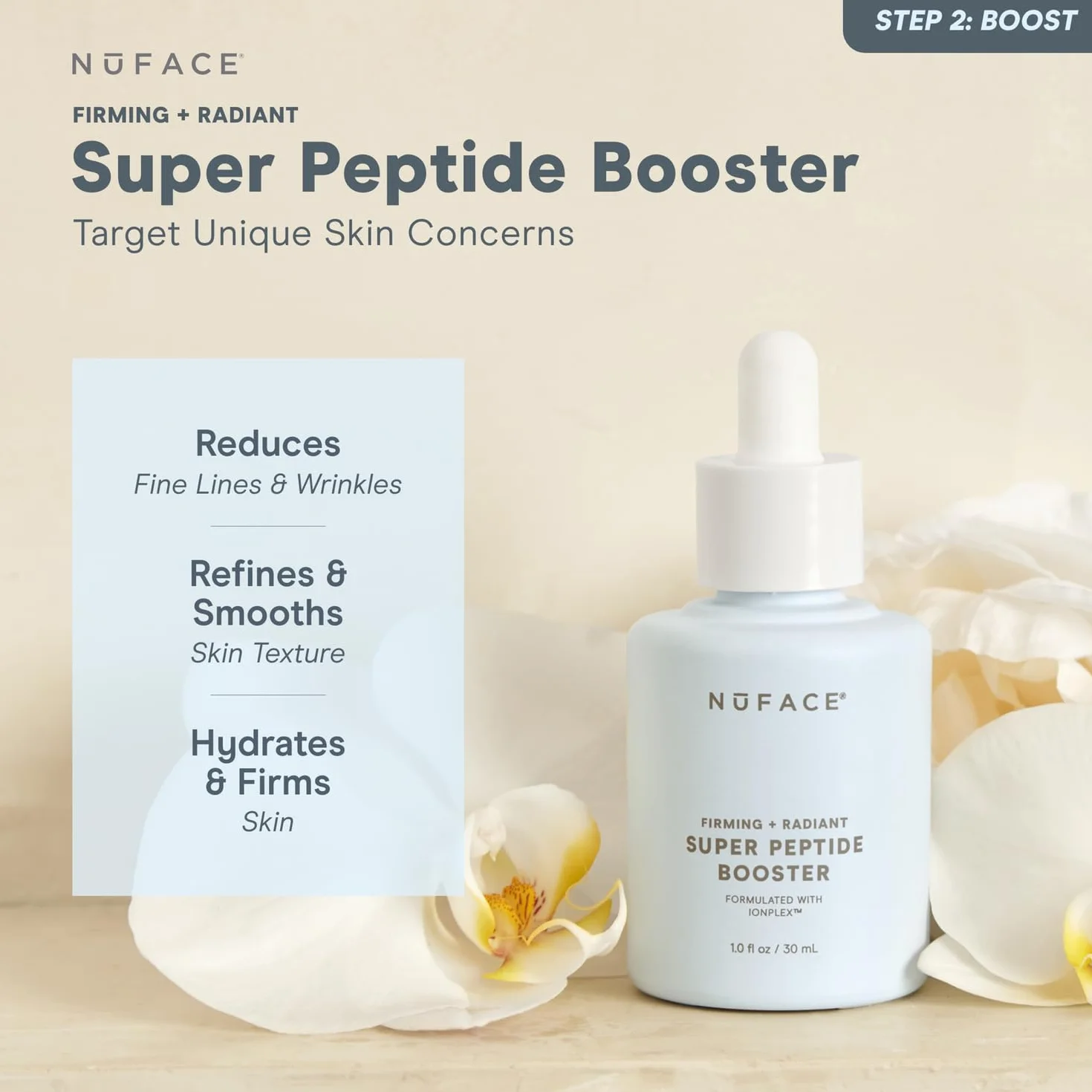 NuFACE Super Peptide Booster Sérum pour le visage - Sérum peptide contre les ridules et les rides avec IonPlex - Optimise les traitements à micro-courants avec le NuFACE Microcurrent Device (30 ml)