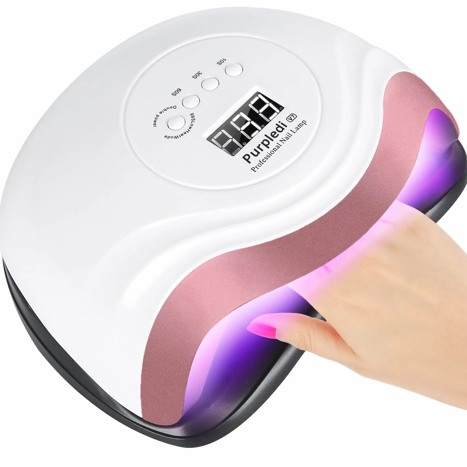 Purpledi Lampe UV LED Ongles Gel,168W Portable Séchoir à Ongles Professionnel,10s/30s/60s/99s, LCD Ecran,Capteur, Base Démontable pour Toutes Les Gels, Machine Automatique pour Vernis