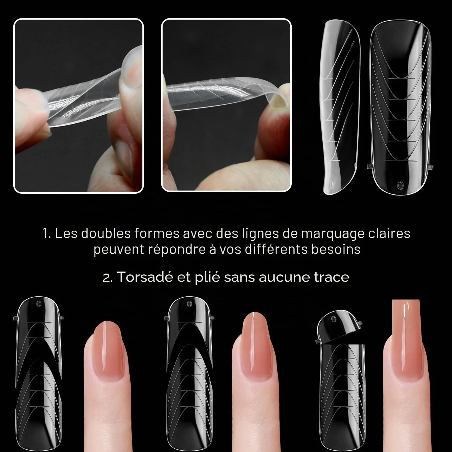 120 pcs Poly Extension Gel Moule à ongles avec écailles pour manucure en gel, salon de manucure et bricolage à domicile (Long Water Drop Dual Nail Forms Set)