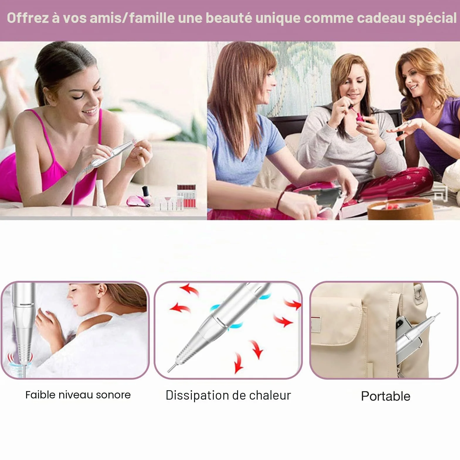 Tiiyee Stylo de Perceuse à Ongles électrique, Alliage D'aluminium Gris | Professionnelle Manucure Pédicure Outil Polissage Machine 35000 tr/min Remplacement Ponceuse Poignée Rechange Accessoires