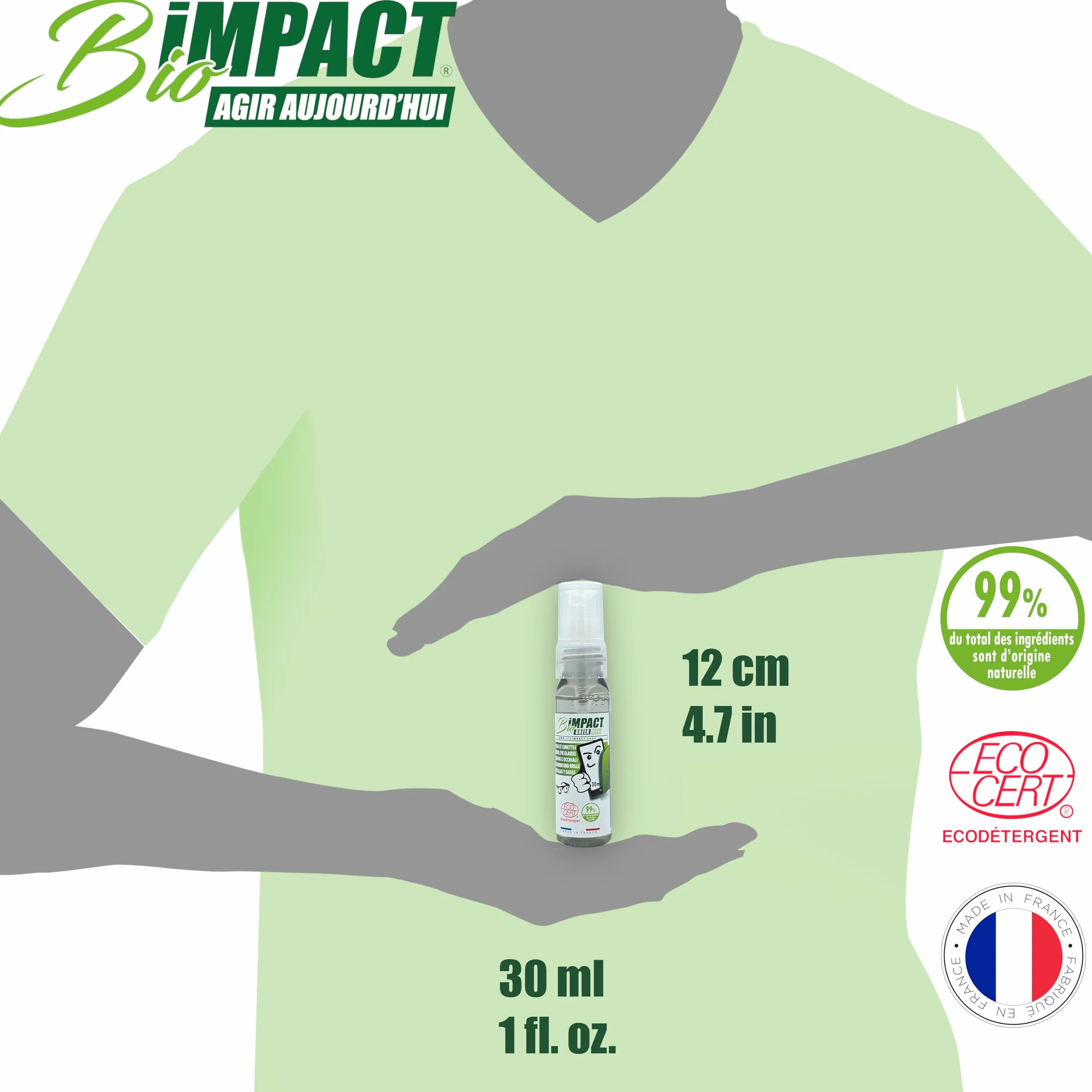 Nettoyant écran Smartphone et Lunettes 30ml 99% Naturel certifié ECOCERT