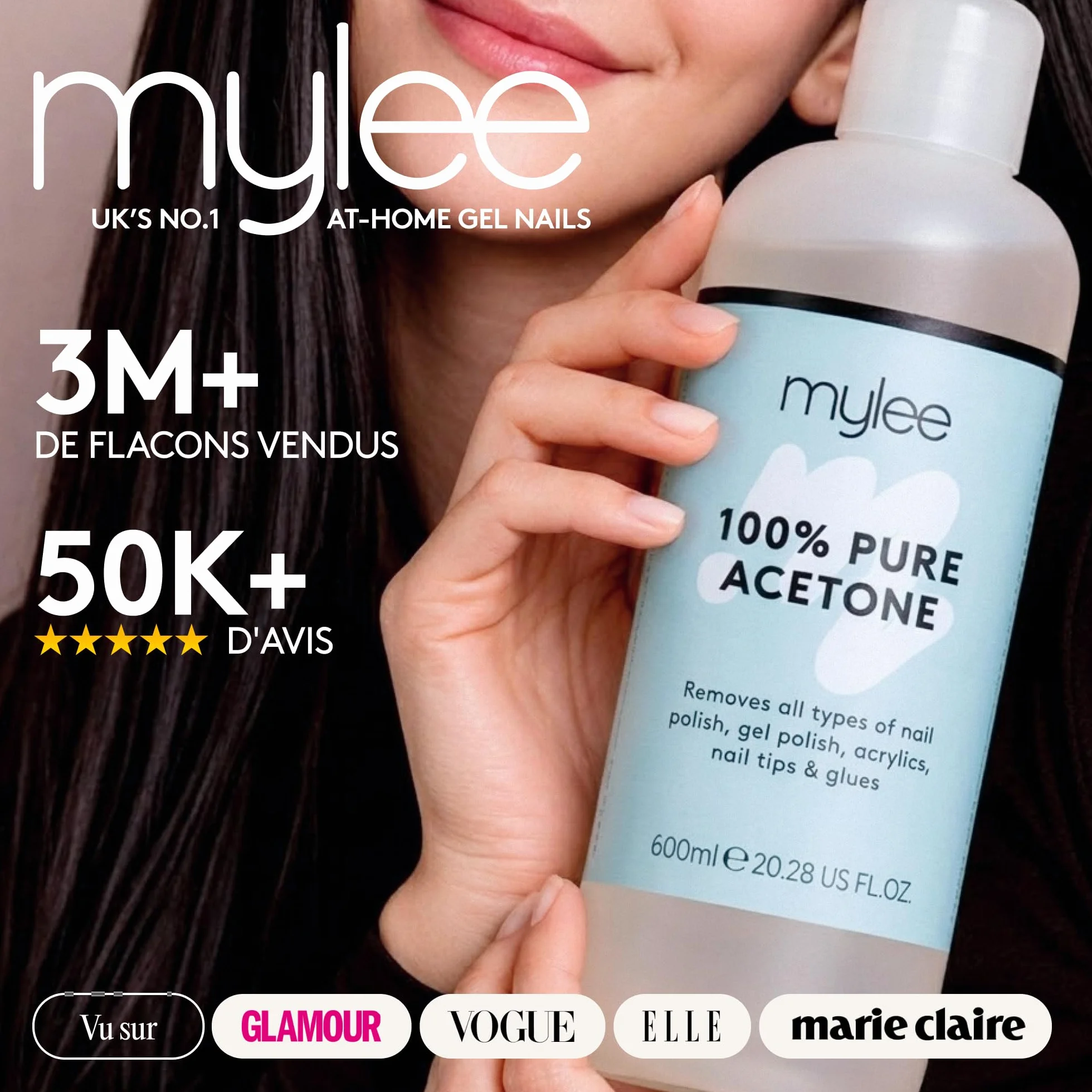 Mylee Acétone 100% Pure Dissolvant Vernis à Ongles 300ml