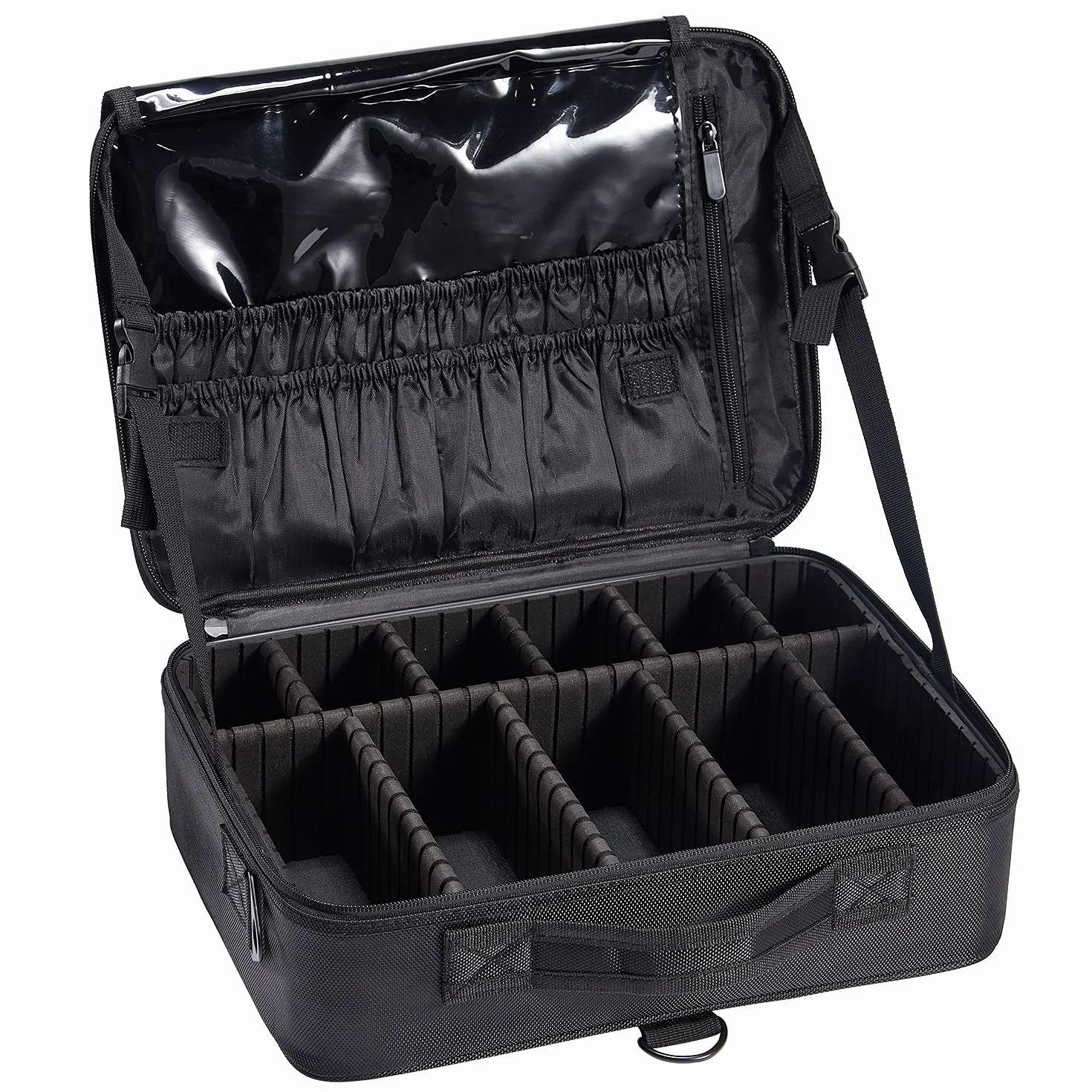 Trousse Maquillage Oxford Tissu Makeup Bag Sac Maquillage Femme Mallette à Ongles Rangement Organiseur Coiffure à Manucure Beauty Case de Voyage y Bandoulière Bijoux Boîte Professionnel, Noir