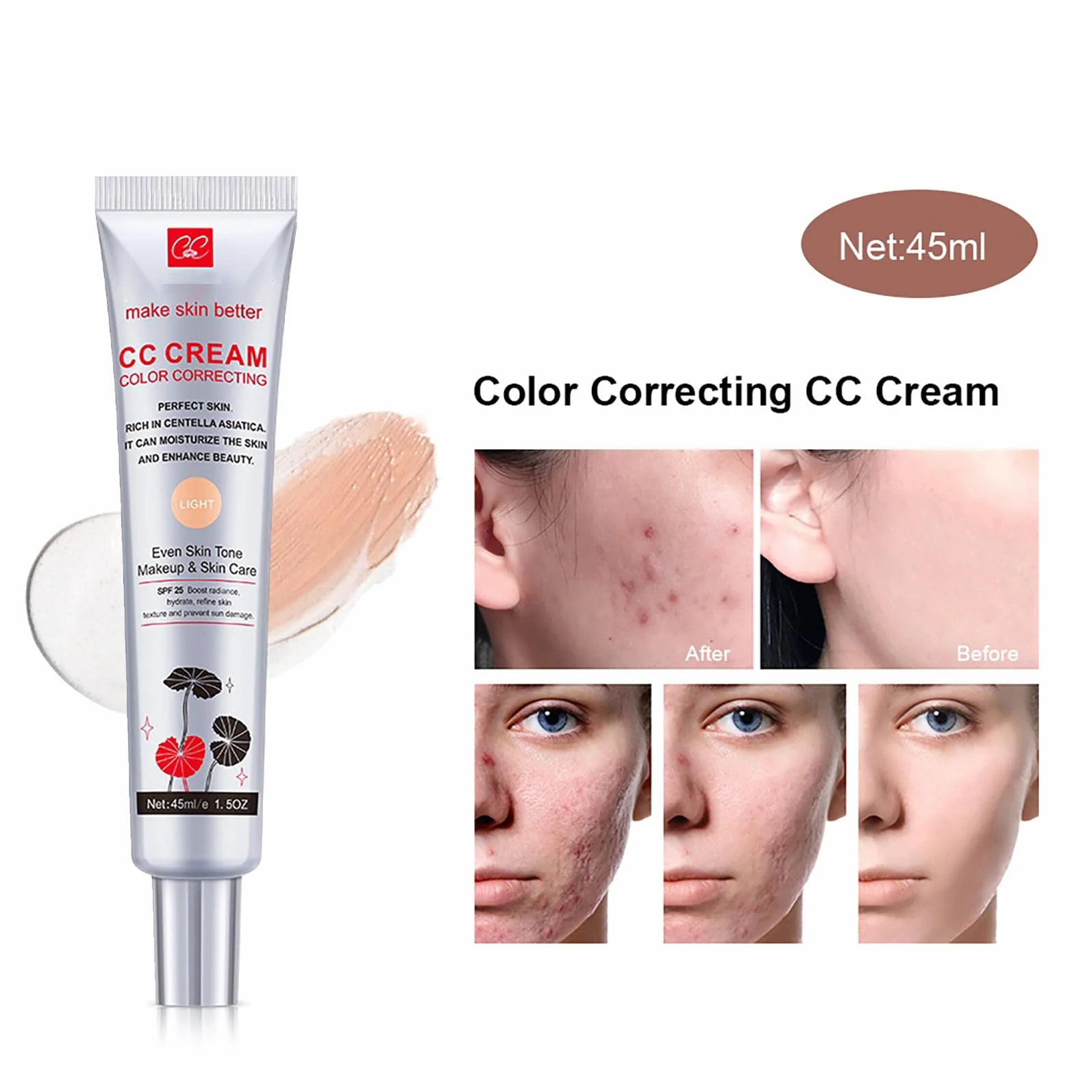 Crème CC Centella Asiatica Correctrice Teint SPF 25 Anti-cernes 01 Clair