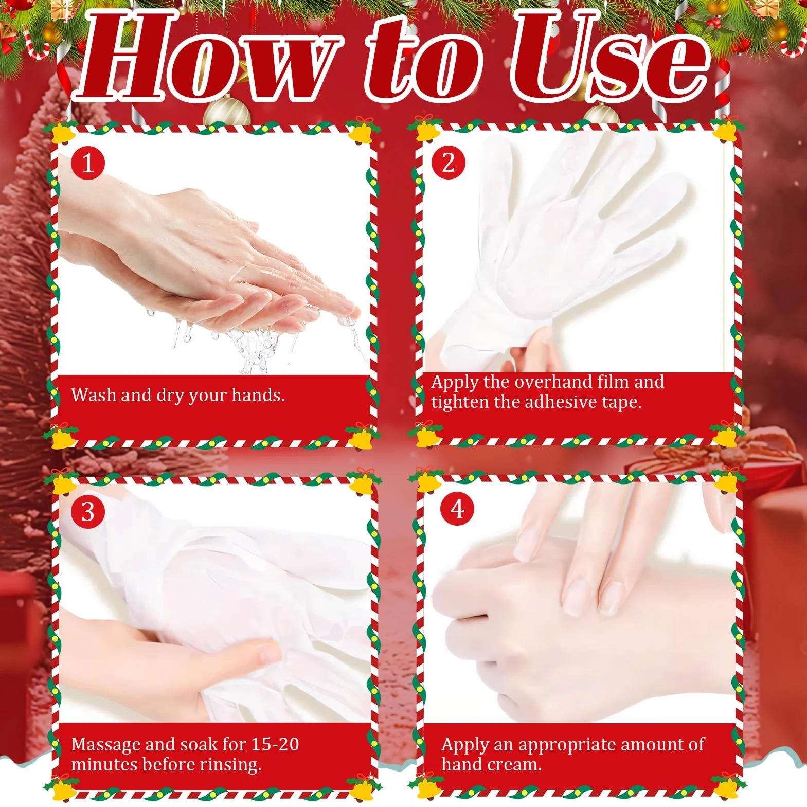 Masque Main Noël 5 Paires + 10 Mini Crème Main Hydratant Cadeaux de Noël