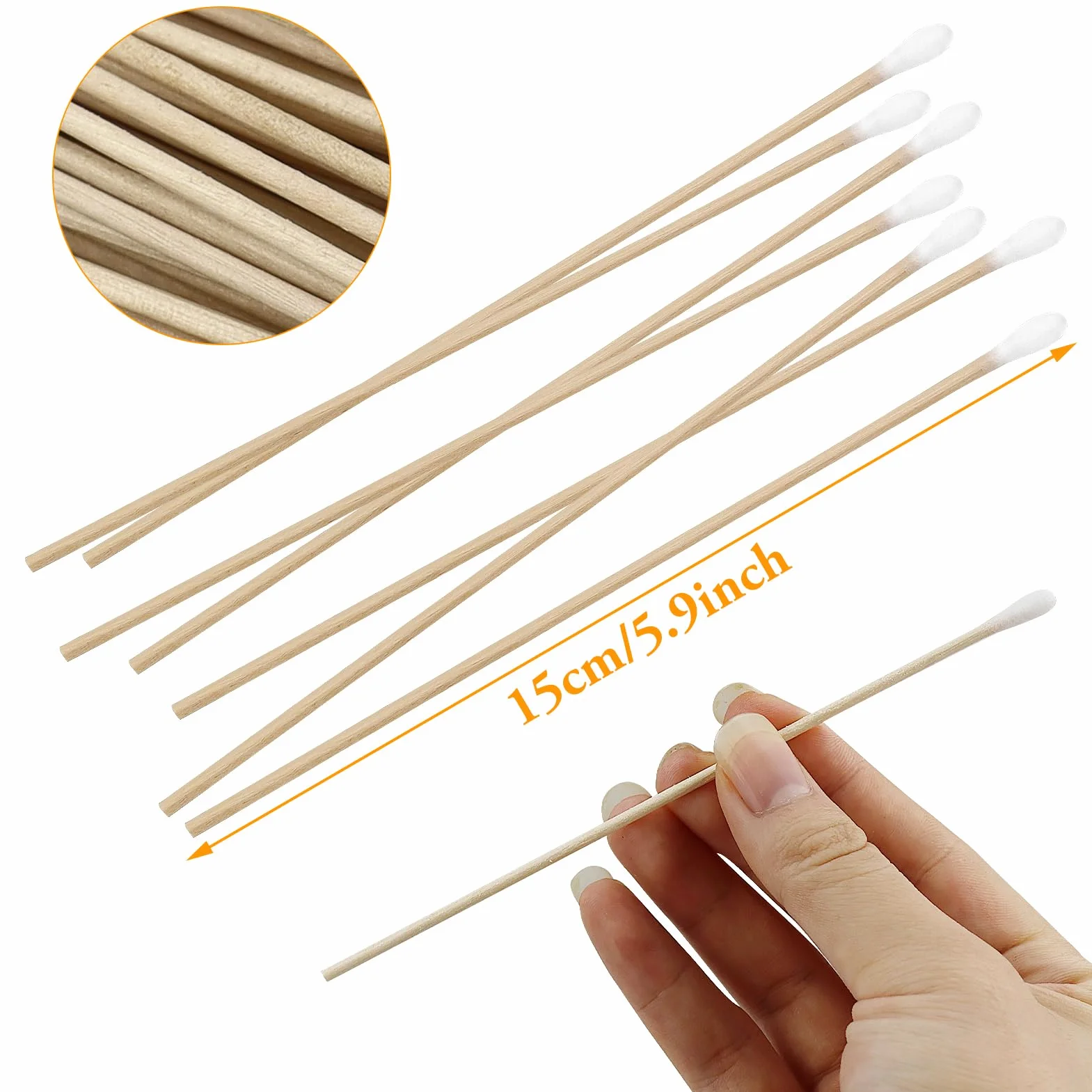 Lot de 200 cotons-tiges 15 cm en bois bout pointu pour manucure maquillage