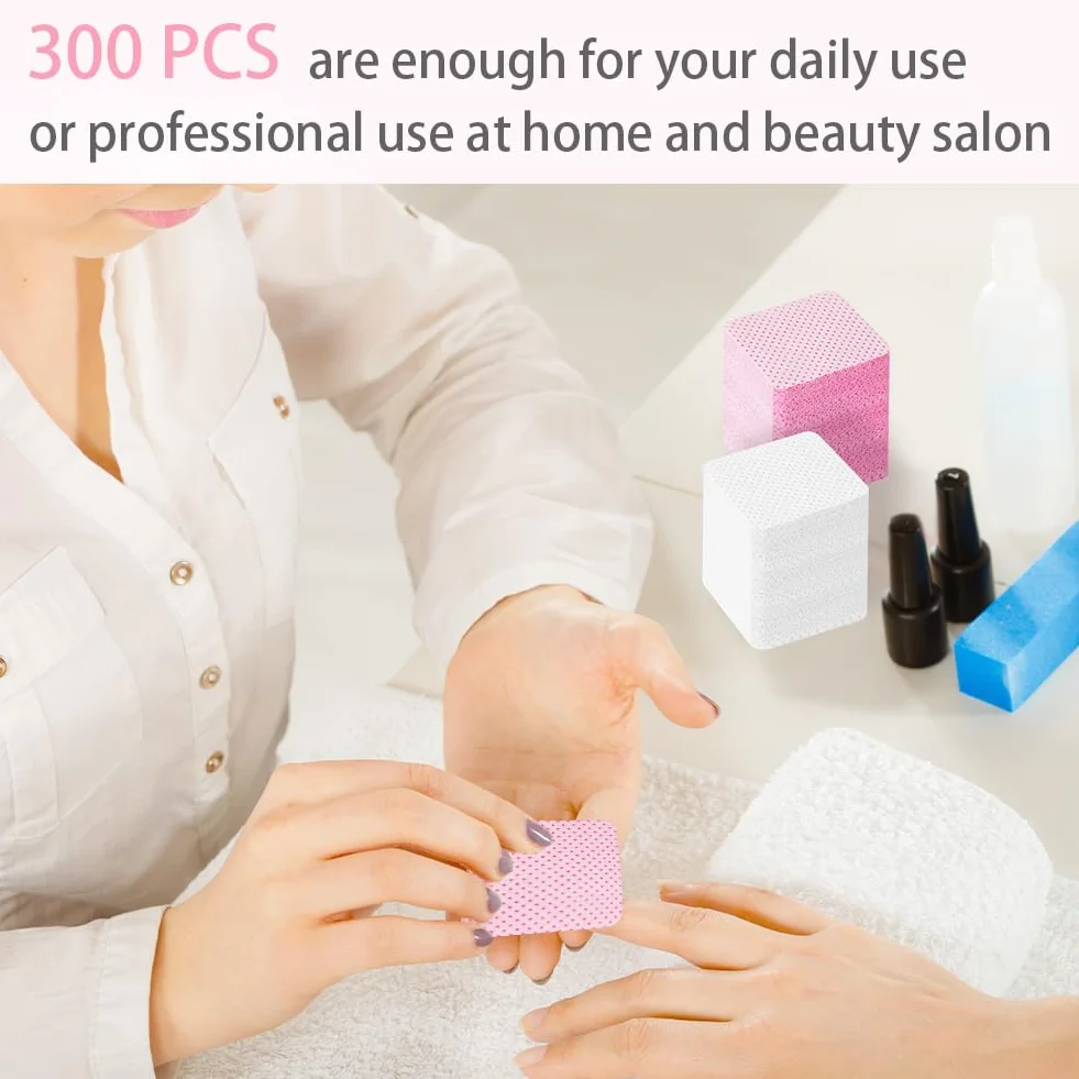 Lingettes à Ongles Non Pelucheux 300 Pièces avec Limes, Tampons Dissolvant Rose
