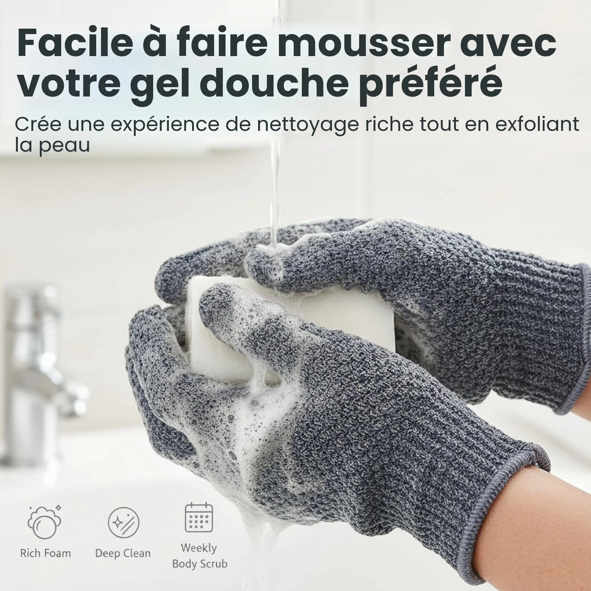 Yiclick 4 Pièces Gant Exfoliant Corps Hammam Gommage Visage Soie Corps Body Scrub Fleur Douche Eponge Loofah Bain Brosse