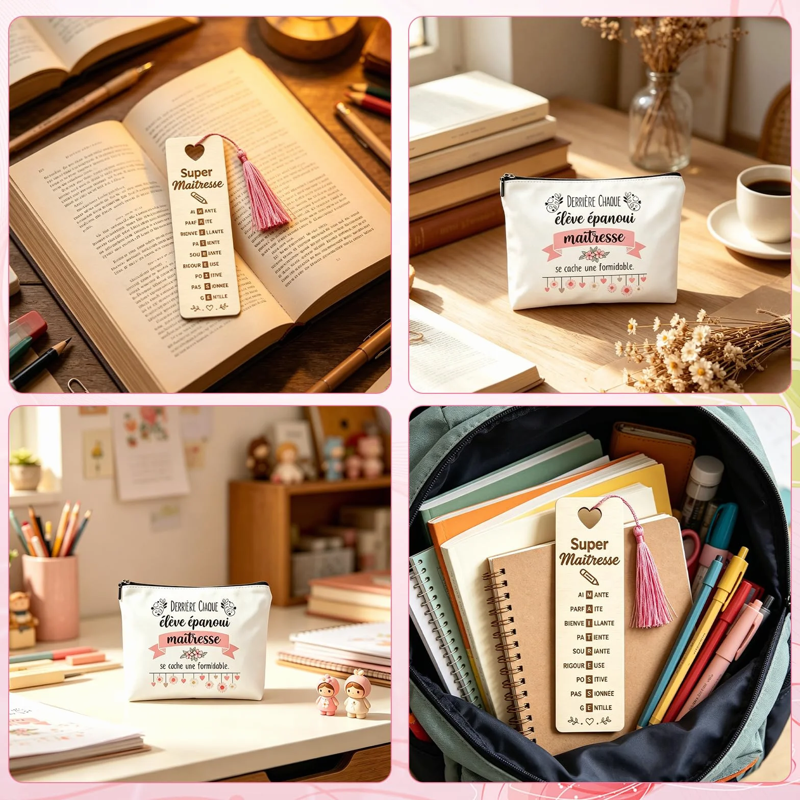 Trousse de Maquillage et Porte-Clés Mignon Cadeau Maitresse d'École Fin d'Année