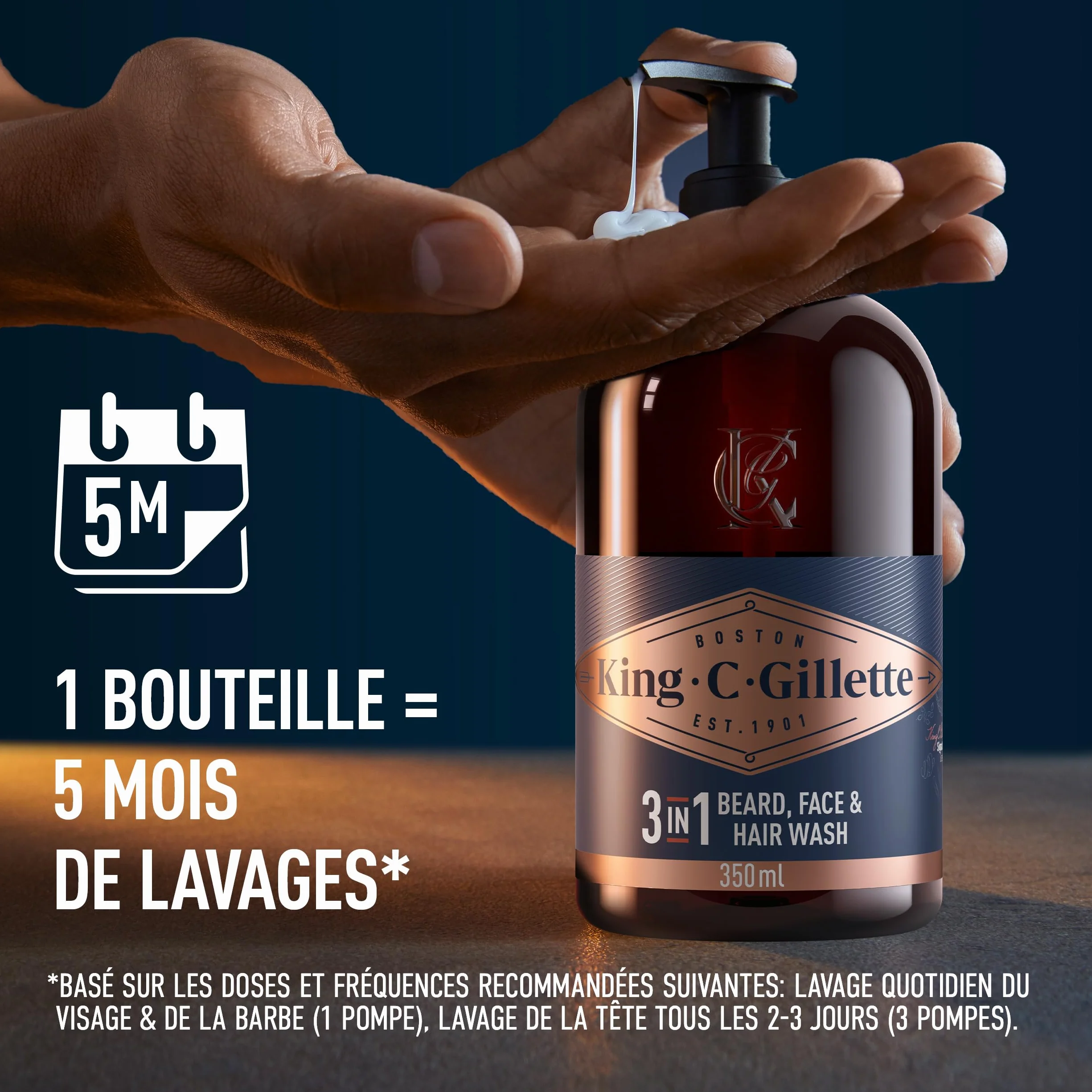 King C. Gillette Soin Barbe Homme Nettoyant 3-en-1 350 ml