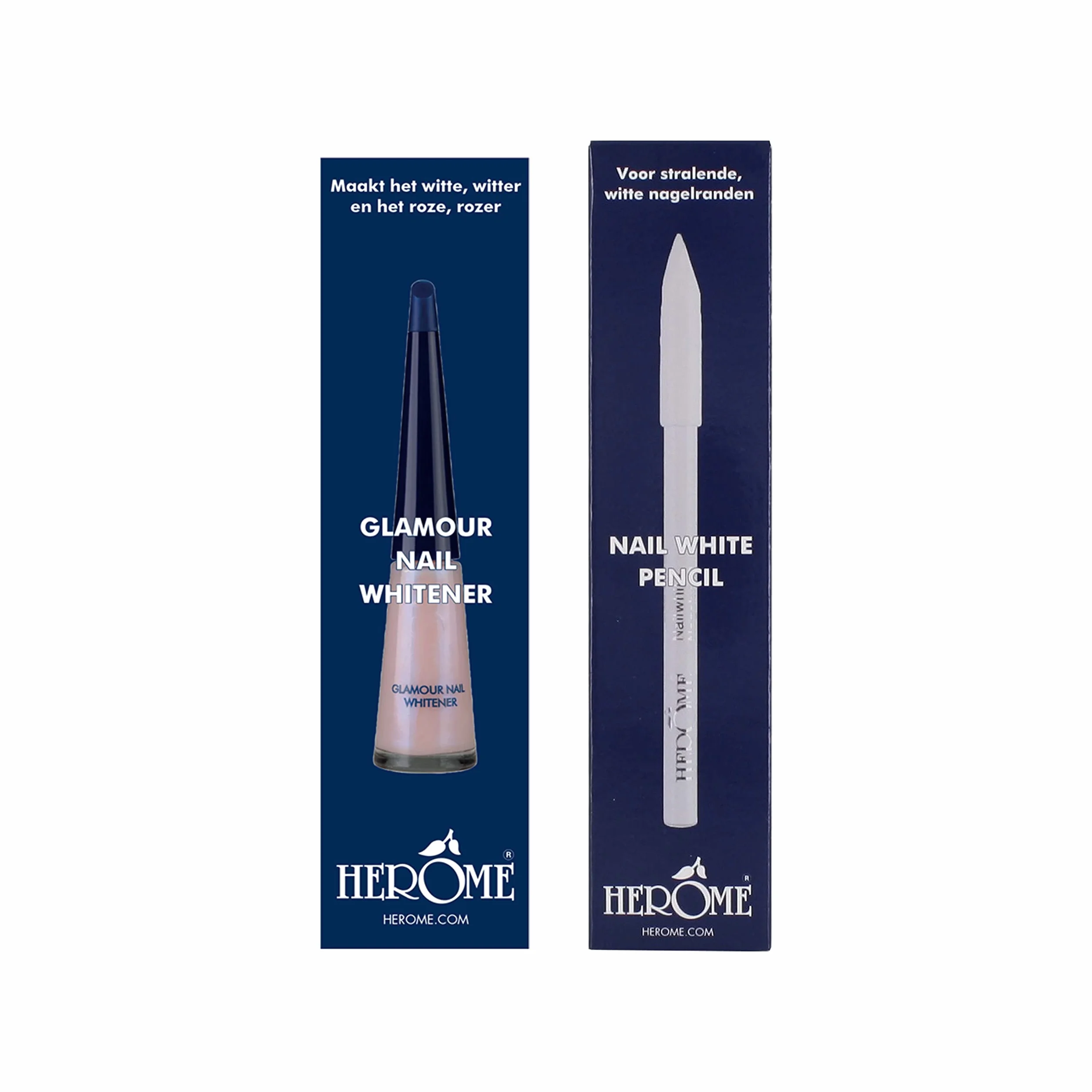 Herome Combi-Pack Blanchisseur Pour Ongles Glamour & Crayon Blanc Pour Ongles (Glamour Nail Whitener & Nail White Pencil) - 10ml.