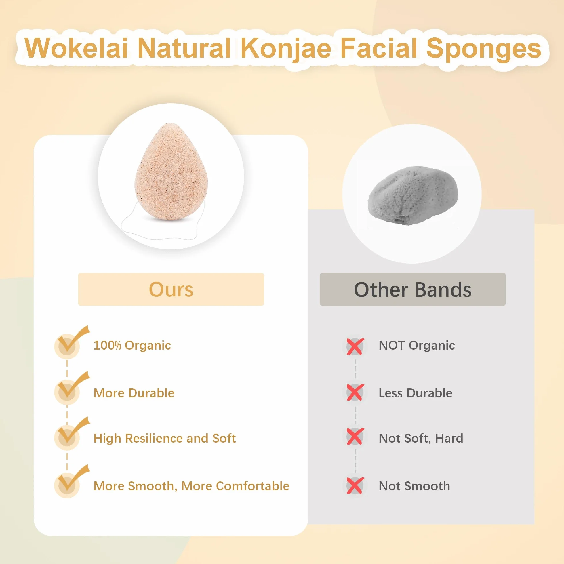 Éponge Konjac Lot de 6 Visage Naturelles Nettoyage Doux Exfoliation Bio