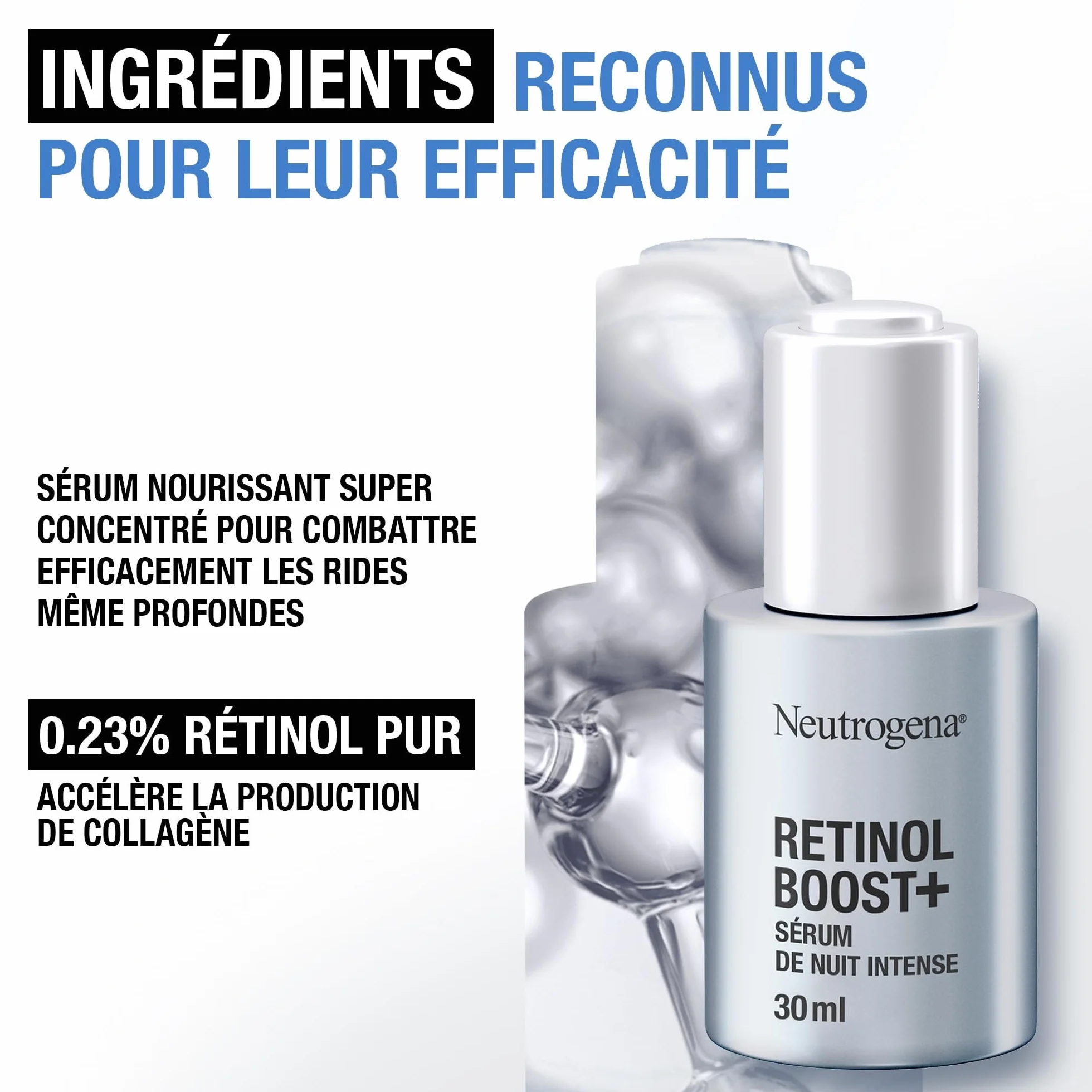 Neutrogena – Sérum de Nuit Intense Anti-Âge Retinol Boost+ (flacon de 30 ml avec pipette) – Sérum anti-âge nourrissant au rétinol – Soin du visage pour réduire l'apparence des rides même profondes