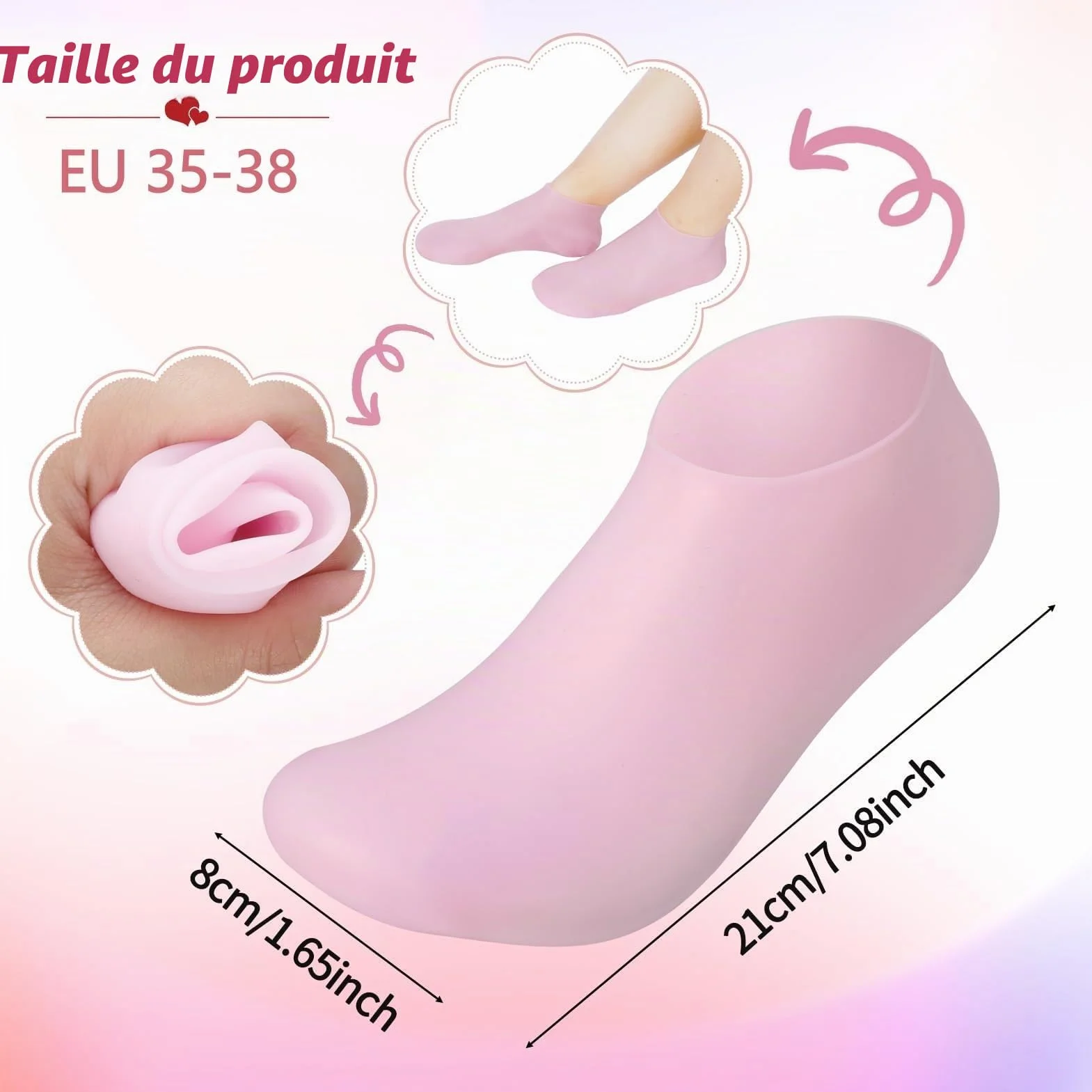 Chaussettes en silicone hydratantes pour pieds secs et fissurés, EU 35-38, Lot de 3 paires