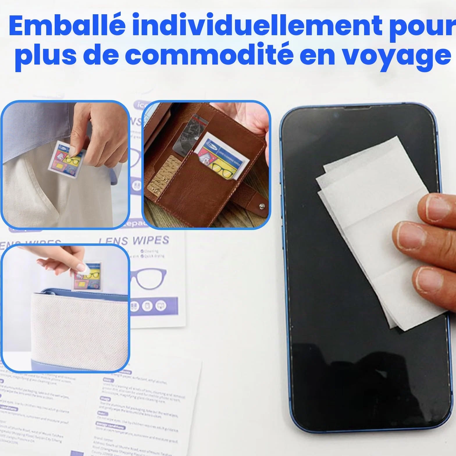 Lingettes nettoyantes pour lunettes lot de 400, emballées individuellement, pré-humidifiées pour lentilles, appareils photo, téléphones
