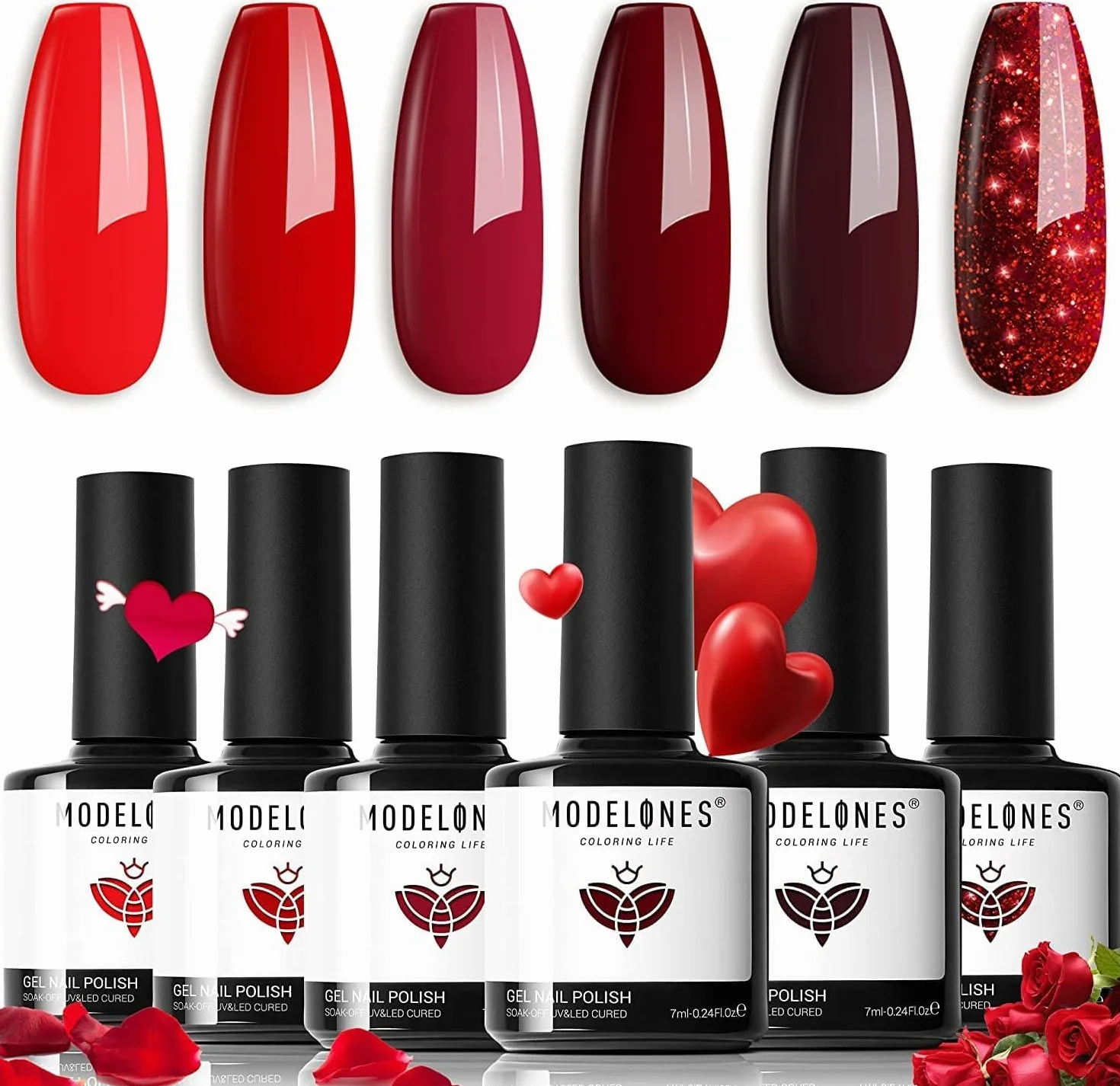 Modelones Vernis à Ongles Semi Permanent 6 Couleurs Soak Off Gel UV avec Boîte Cadeau Nail Art Kit Manucure