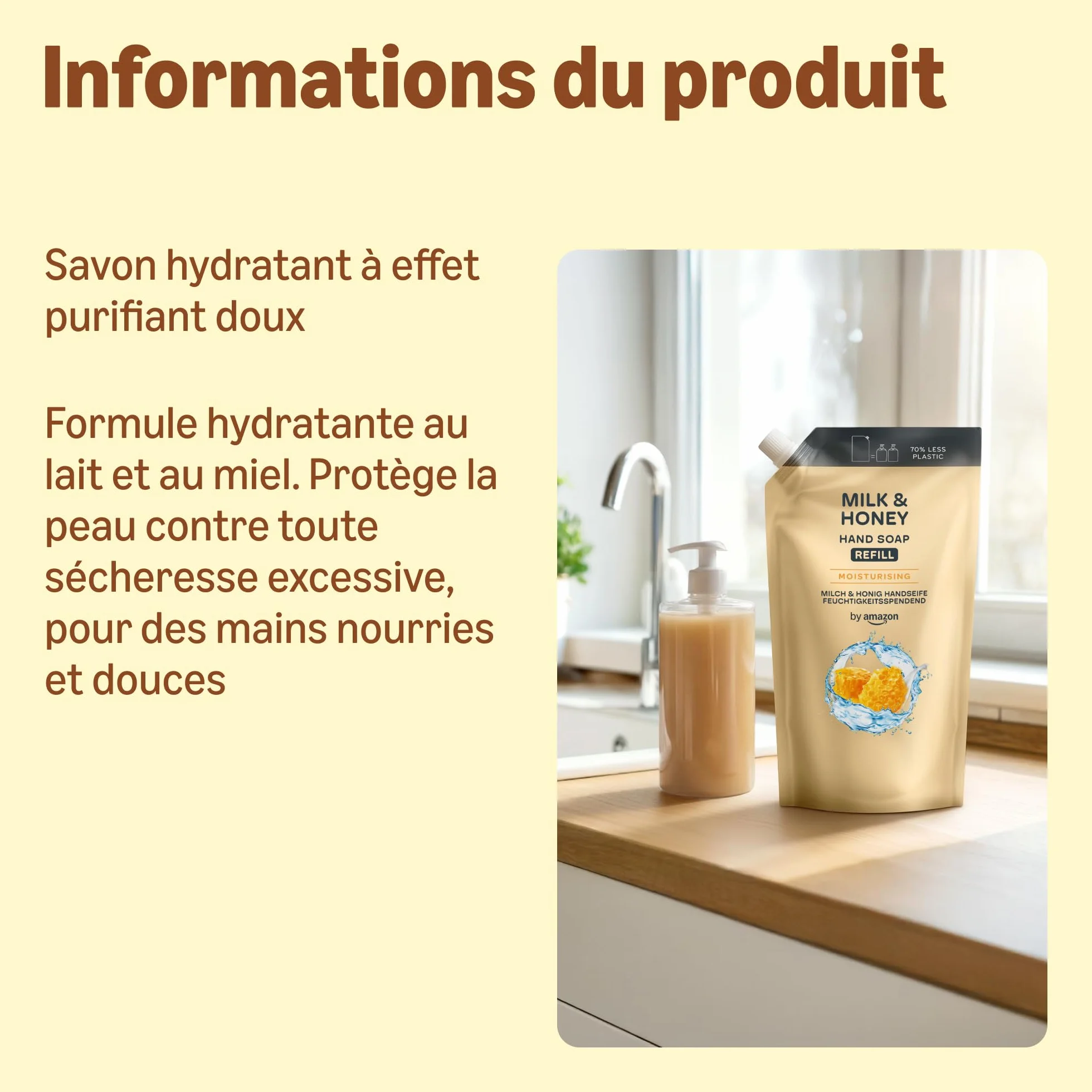 Amazon Savon pour les mains Lait et miel recharge 2 x 1 000 ml