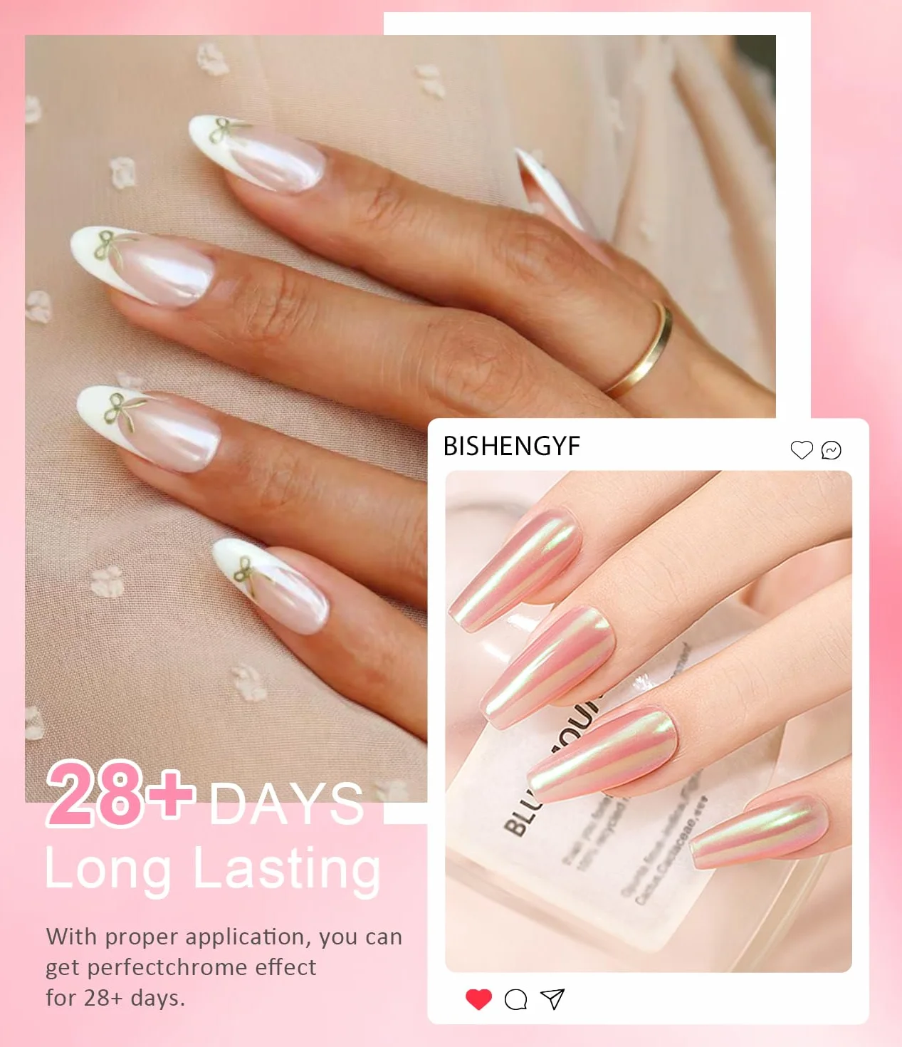 Poudre Chrome Ongle Nacrée BISHENGYF 3Pcs Aurora Poudres Chromée Ongle Blanches Transparente Holo Paillettes Ongles Effet Miroir Nail Art DIY