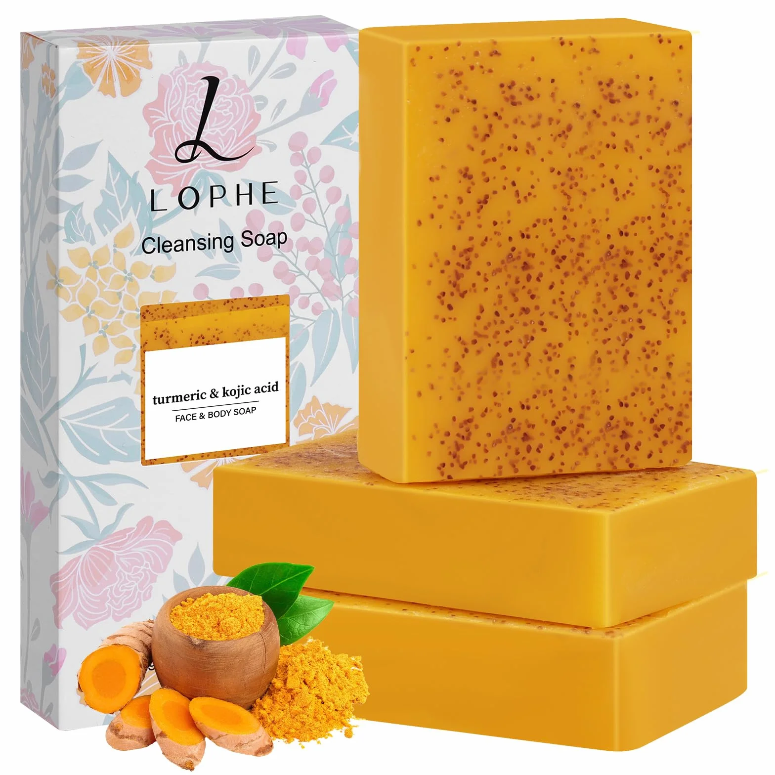 LOPHE Savon au Curcuma et Acide Kojique Éclaircissant Intense - Hydratation Profonde pour Corps et Visage