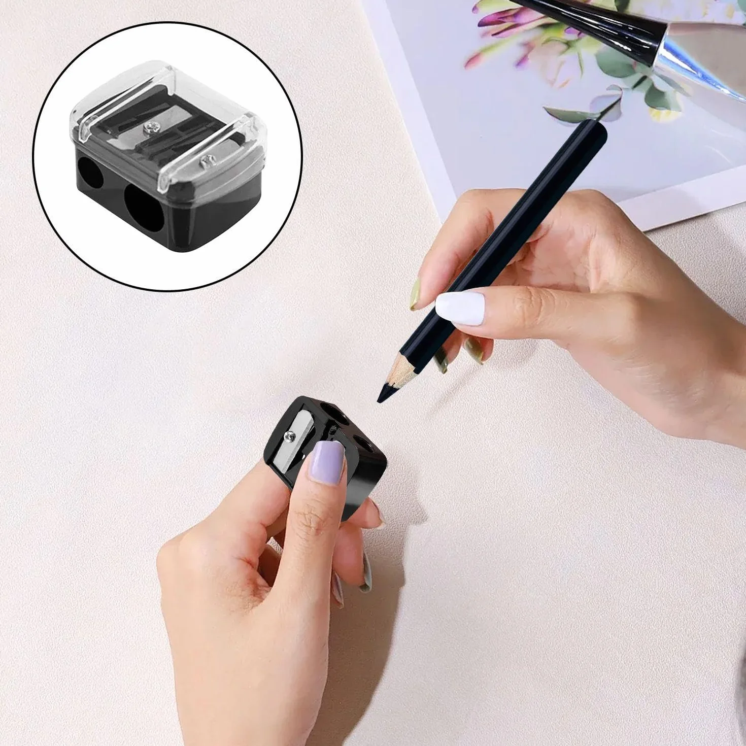 Taille-Crayon En Plastique Portable À Double Trou 4 Pièces Mini Pinceau De Nettoyage Bobine Crayon Eyeliner